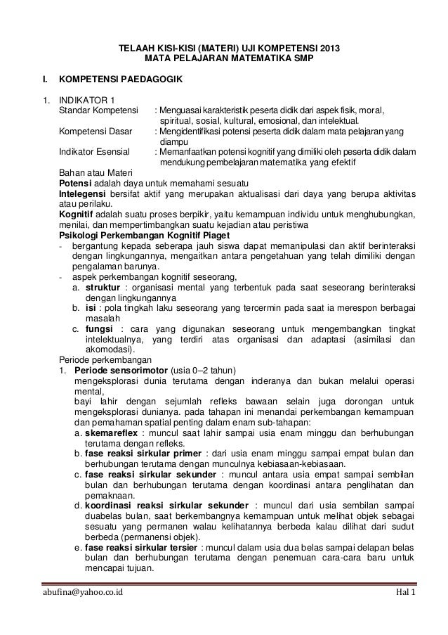 Telaah Lengkap Kisi Kisi Materi Ukg Matematika Smp 2013