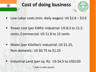 Industry Drivers
 Information Technology (IT Investment Region -ITIR)
 Life Sciences hub (Drugs, API’s, Vaccines & Devices)
 Defense & Aerospace manufacturing
 Financial Services (advance to Middle-Office category)
 Automotive manufacturing
 Food processing & Seeds
 Basic materials industries (coal, granite, cement)
 Logistics & Distribution
 