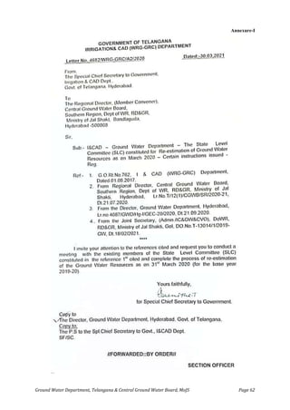 Ground Water Department, Telangana & Central Ground Water Board, MoJS Page 62
Annexure-I
 