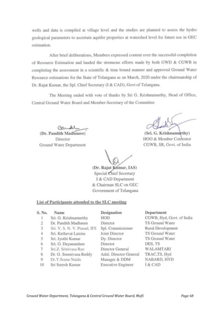 Ground Water Department, Telangana & Central Ground Water Board, MoJS Page 68
 