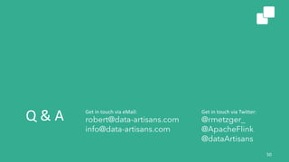 Q & A
50
Get in touch via Twitter:
@rmetzger_
@ApacheFlink
@dataArtisans
Get in touch via eMail:
robert@data-artisans.com
info@data-artisans.com
 