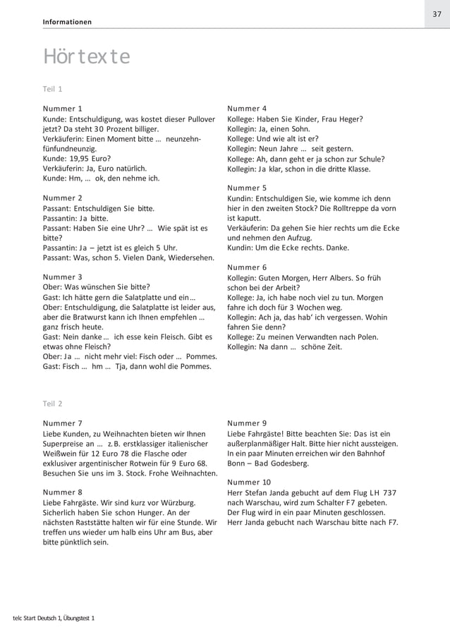 Telc A1 Prüfung Modelltest telc Deutsch A1 Prüfung - Modelltest - Übungsmaterial kostenlos