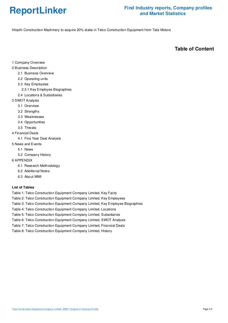 Telco Construction Equipment Company Limited SWOT Analysis & Company