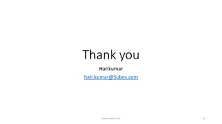 Thank you
Harikumar
hari.kumar@Subex.com
www.subex.com 12
 
