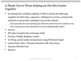 A Thank You to Those helping me Put this Course
Together
•   In putting this workshop together I’d like to thank the follo...