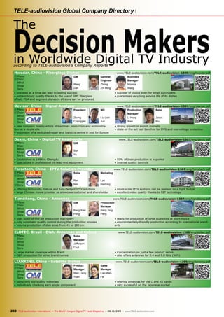 TELE-audiovision Global Company Directory
202 TELE-audiovision International — The World‘s Largest Digital TV Trade Magazine — 09-10/2013 — www.TELE-audiovision.com
Hwadar, China - Fiberglass Dishes www.TELE-audiovision.com/TELE-audiovision-1309/eng/hwadar.pdf
R	Manu
R Distr
Whol
Shop
Serv
GM
Wang
Dan■
■
155www.TELE-audiovision.com — 07-08/2013 — TELE-audiovision International — 全球发行量最大的数字电视杂志— The World‘s Largest Digital TV Trade Magazine — 07-08/2013 — www.TELE-audiovision.com
also includes
dishes. “Our
designed for
al customers,
aterial we use
ngineer Zhong
s is the case:
es, our SMC
have a much
ypically lies in
What’s more,
eir shape and
nt.” This way,
Hwadar boast
persistent quality and durability with a
longer service life than metal dishes –
thanks to fiberglass.
This now brings us to the core of the
matter: For many years price has been
the deciding factor for or against a cer-
tain satellite dish. These days, however,
it’s all about quality. Ideal conditions for
the snowball effect as practiced by Hwa-
dar: The more focus is placed on quality,
the more customers will consider fiber-
glass dishes. Professional customers
have done that for some time already,
but now even private end users begin
to shift the focus of their attention to
quality. This in turn means demand for
smaller dishes is on the rise as well, a
more than welcome development for a
company like Hwadar.
So how can you obtain a high-quality
SMC satellite dish from Hwadar? Do you
need to be a wholesale organisation or
distributor ordering truckloads worth
of dishes? Well, requests like that are
certainly very welcome, but the sales
department will be happy to deal with
smaller inquiries as well. After all, just
like a snowball starts with only a hand-
ful of snow, “even a minor initial job
can lead to more substantial follow-up
orders at a later stage,” says Monica
Wang, Business Supervisor for inter-
national contacts. Monica will be happy
to receive any requests at monicaw@
hdsmc.cn.
It is clear to see that General Manag-
er Wang Dan does not only rely on the
snowball effect when creating and ex-
panding his company, but also for selling
his products. And it is a rewarding expe-
rience to see a small snowball becoming
a major force on the market.
The Hwadar sales team. Monica Wang can
be seen with an issue of TELE-audiovision
in her hands. She is the point of reference
for all international inquiries.
Zhong Zhi Ming is the
Hwadar General Engineer
and supervises the entire
production process.
General
Engineer
Zhong
Zhi Ming
■
154 TELE-audiovision International — The World‘s Largest Digital TV Trade Magazine — 07-08/2013 — www.TELE-audiovision.com
production facility, since it also includes
large segment and panel dishes. “Our
range of large dishes is designed for
professional and commercial customers,
since the quality of the material we use
is exceptional.” General Engineer Zhong
Zhi Ming tells us why this is the case:
“Contrary to metal dishes, our SMC
fiberglass satellite dishes have a much
longer service life, which typically lies in
the 10 to 15 years range. What’s more,
our dishes always keep their shape and
are very buckling resistant.” This way,
SMC dishes made by Hwadar boast
persistent quality and durability with a
longer service life than metal dishes –
thanks to fiberglass.
This now brings us to the core of the
matter: For many years price has been
the deciding factor for or against a cer-
tain satellite dish. These days, however,
it’s all about quality. Ideal conditions for
the snowball effect as practiced by Hwa-
dar: The more focus is placed on quality,
the more customers will consider fiber-
glass dishes. Professional customers
have done that for some time already,
but now even private end users begin
to shift the focus of their attention to
quality. This in turn means demand for
smaller dishes is on the rise as well, a
more than welcome development for a
company like Hwadar.
So how can you obtain a high-quality
SMC satellite dish from Hwadar? Do you
need to be a wholesale organisation or
distributor ordering truckloads worth
of dishes? Well, requests like that are
certainly very welcome, but the sales
department will be happy to deal with
smaller inquiries as well. After all, just
like a snowball starts with only a hand-
ful of snow, “eve
can lead to more
orders at a later
Wang, Business
national contacts.
to receive any re
hdsmc.cn.
It is clear to see
er Wang Dan doe
snowball effect w
panding his compa
his products. And
rience to see a sm
a major force on t
The Hwadar sales
be seen with an issu
in her hands. She is
for all international
Business
Manager
Monica
Wang
■
148 149TELE-audiovision International — The World‘s Largest Digital TV Trade Magazine — 07-08/2013 — www.TELE-audiovision.com www.TELE-audiovision.com — 07-08/2013 — TELE-audiovision International — 全球发行量最大的数字电视杂志
• one step at a time can lead to lasting success
• extraordinary quality thanks to the use of SMC
fiberglass
• offset, PDA and segment dishes in all sizes can be
produced
• supplier of choice even for small purchasers
• guarantees very long service life of its dishes
The
Snowball
Effect
Fiberglass Dish Manufacturer Hwadar, ChinaCOMPANY REPORT
The new company headquarters of Hwadar
in Dongguan. The joint venture with the
Zheng Group is called Dong Shi and has
allocated 50% of its production capacity
to high-quality Hwadar fiberglass satellite
dishes.
• one step at a time can lead to lasting success
• extraordinary quality thanks to the use of SMC fiberglass
offset, PDA and segment dishes in all sizes can be produced
• supplier of choice even for small purchasers
• guarantees very long service life of its dishes
Deviser, China - Signal Analyzer www.TELE-audiovision.com/TELE-audiovision-1307/eng/deviser.pdf
R	Manu
R Distr
Whol
Shop
Serv
■
ëTianjin
150 TELE-audiovision International — The World‘s Largest Digital TV Trade Magazine — 07-08/2013 — www.TELE-audiovision.com
Zhong Changgan is founder and
President of DEVISER. He established
the company in 1990.
DEVISER with new and
modern company
headquarters
In July of 2012 DEVISER moved into its
new and spacious company headquar-
ters in the industrial zone of Tianjin, a
port city in Eastern China not far from
Beijing. DEVISER has been a manufac-
turer of signal meters since 1990 and
has worked up a substantial base of loyal
customers. The reason is obvious: DE-
VISER pays special attention to quality
and reliability over a long service life for
all of its products.
During the first years of operation only
Chinese customers were able to benefit
from that strategy, as products manu-
factured and sold by DEVISER were only
available in China at first. Signal meters
for cable TV were the major sellers at
the time, and have stayed right on top
up to this day. “65% of our signal meters
are designed for cable TV,” according to
Jason Wu, who heads the International
Sales team and whom we already met
two years ago during our fist visit to DE-
VISER.
At that time DEVISER’s production
premises and offices were spread over a
number of different premises in Tianjin,
but lasting success called for bundling
all departments under a single roof. The
shiny new and huge headquarters are
ready to tackle continued growth, and
Jason Wu gives us some details about
the driving forces behind that goal: “We
expect substantial increases in the me-
ter segment for fibre-optic cables as well
as for the telecommunications business.”
The satellite meter line of business can
also look forward to healthy growth,
while DEVISER does not envisage sig-
nificant potential for cable signal meters
any longer.
One of the reasons for new and large
company headquarters was increas-
Signal Analyzer Manufacturer DEVISER, ChinaCOMPANY REPORT
President
Zhong
Changgan
1
■
2
3
152 153TELE-audiovision International — The World‘s Largest Digital TV Trade Magazine — 07-08/2013 — www.TELE-audiovision.com www.TELE-audiovision.com — 07-08/2013 — TELE-audiovision International — 全球发行量最大的数字电视杂志
ing export success. Founded almost 25
years ago to supply meters to the Chi-
nese market, DEVISER has long since
become a global player. “By now most
of our products are sold outside China,”
explains Jason Wu and also has some
export figures in store for us: “40% go
to the USA, 25% stay in Southeast Asia,
20% are shipped to Europe and 15%
are sold in India.” For the US market
DEVISER sells its products under the
brand name of a local cooperation part-
1. Liu Lian Jun is the Managing Director
of DEVISER and is in charge of the
entire production business.
2. The driveway leading to the main
building of the DEVISER company
headquarters.
3. View from the roof of the DEVISER
company headquarters towards the
production buildings. The houses of
the city of Tianjin can be seen in the
background.
In TELE-audiovision issue 06-07/2011 we introduced DEVISER
for the first time.
Click on the following link to read the full story:
www.TELE-audiovision.com/TELE-satellite-1107/eng/deviser.pdf
ner, while the company has devised an
entirely different strategy for Europe:
“We are currently in the process of es-
tablishing a repair and logistics centre
in Mechelen, close to Brussels (Belgium)
in cooperation with Technetix.” This way
DEVISER customers will not only receive
new products considerably faster, they
will also benefit from shorter turnaround
times for repairs.
Not that DEVISER expects any increase
in repair work! Au contraire: “We recent-
MD
Liu Lian
Jun
1
2
3
4
5
158 TELE-audiovision International — The World‘s Largest Digital TV Trade Magazine — 07-08/2013 — www.TELE-audiovision.com
Meter
Production
1. Production Manager Li Hong Xiao.
Together with a staff of 30 he is responsible
for the production of satellite meter models
S7000, DS6300 and DS2500. “Four of my
staff are exclusively in charge of quality
assurance.”
2. Who does what? The Production Manager
himself draws up the roster. This way, each
employee knows exactly what to do when.
3. A chipset is added to a DS2002 meter.
4. The tuner is next.
5. It’s all in the details: A female production
worker checks the calibration of an S7000
meter.
Production
Manager
Li Hong
Xiao
1
2
154 TELE-audiovision International — The World‘s Largest Digital TV Trade Magazine — 07-08/2013 — www.TELE-audiovision.com
1. Visitors are greeted by this very friendly receptionist.
2. Customers purchasing a DEVISER product will
be served by one of the ambitious members of the
Overseas Sales team. Each of them is in charge of a
specific region. John Wu (upper row, left) is responsible
for the Indian market, Jason Wu (centre) is the team
leader and can be met at many international fairs and
exhibitions. He is in charge of Europe. Aaron Liu (right)
looks after Asian customers, Vicky Han (lower row,
left) after the Americas and Africa and Simon Liu (right)
serves customers in the CIS region as well as in the
countries of Oceania. Sally Chen (centre) makes sure
deliveries to all corners of the globe run smoothly and
reliably.
Sales
Jason
Wu ■
148 149TELE-audiovision International — The World‘s Largest Digital TV Trade Magazine — 07-08/2013 — www.TELE-audiovision.com www.TELE-audiovision.com — 07-08/2013 — TELE-audiovision International — 全球发行量最大的数字电视杂志
• new company headquarters streamlines
production and administration at a single
site
• expansion of a dedicated repair and
logistics centre in and for Europe
• strong growth in export markets
• state-of-the-art test benches for EMS and
overvoltage protection
DEVISER
Success
Triggers
Expansion
The new DEVISER company headquarters
in the Tianjin industrial zone. This is where
both the administrative offices and the
production premises of this manufacturer
of professional meters are located.
COMPANY REPORT Signal Analyzer Manufacturer DEVISER, China
• new company headquarters streamlines production and administra-
tion at a single site
• expansion of a dedicated repair and logistics centre in and for Europe
• strong growth in export markets
• state-of-the-art test benches for EMS and overvoltage protection
Dexin, China - Digital TV Head-ends www.TELE-audiovision.com/TELE-audiovision-1307/eng/dexin.pdf
R	Manu
Distr
Whol
Shop
Serv
■
ë
Chengdu
182 TELE-audiovision International — The World‘s Largest TV Box Magazine — 05-06/2013 — www.TELE-audiovision.com
Sun Yu is DEXIN’s General
Manager. Just like all the
other employees, he also
wears a jacket with the
company's logo.
TV Head-end
Products for
Professional
TV Distribution
DEXIN is a manufacturer of profes-
sional tv head-ends. These types of
devices are often specially made ac-
cording to customer requirements and
since each application would have to be
optimally configured DEXIN employes a
large number of engineers in their R&D
department.
DEXIN moved into their new produc-
tion building at the end of 2012. Be-
fore that the company was located for
years in downtown Chengdu. But they
outgrew that site and General Manager
Sun Yu decided it was time to move to a
completely new building. Sun Yu is not
only General Manger; he’s also a part
owner of DEXIN. He explains to us: “My
two brothers are also part owners but
they don’t take part in the company’s
daily activities. “
It wasn’t always like that. “The com-
pany was founded in 1994 under the
name DESAI.” Back then analog modu-
lators and transmitters were manufac-
tured for the local market in China. In
those days Sun Yu’s parents were part
COMPANY REPORT Digital TV Head-end Manufacturer DEXIN, China
GM
Sun
Yu
■
180 181TELE-audiovision International — The World‘s Largest TV Box Magazine — 05-06/2013 — www.TELE-audiovision.com www.TELE-audiovision.com — 05-06/2013 — TELE-audiovision International — 全球发行量最大的数字电视杂志
COMPANY REPORT
该独家报道由高级编辑所作
Digital TV Head-end Manufacturer DEXIN, China
• Established in 1994 in Chengdu
• Specializes in professional tv
head-end equipment
• 50% of their production is
exported
• Intense quality controls
• Very large R&D team
Digital TV
Head-end
Equipment
Manufacturer
DEXIN
DEXIN’s new production
facility that the company moved
in to at the end of 2012. It’s
located in the Wuhou high-tech
zone of Chengdu.
• Established in 1994 in Chengdu
• Specializes in professional tv head-end equipment
• 50% of their production is exported
• Intense quality controls
Forcetech, China - IPTV Solution Provider www.TELE-audiovision.com/TELE-audiovision-1307/eng/forcetech.pdf
R	Manu
R Distr
Whol
Shop
R Serv
■
■
152 TELE-audiovision International — The World‘s Largest Digital TV Trade Magazine — 07-08/2013 — www.TELE-audiovision.com
Lan Haidong is the
Marketing Manager at
Forcetech. The official
name of the company
is Force Innovation
Technology Co., Ltd.
as can be seen in the
background.
shown persistent interest in streaming
systems.”
Together with his staff of eight, six of
which were software engineers at the
time, Forcetech CEO Mr. Arojoy Wei de-
signed streaming software for commer-
cial applications during the initial phase
of his company. State-run institutions
such as schools and universities as well
as industrial enterprises ranked among
his first customers. Forcetech software
was implemented on the websites of
those customers for streaming video
content. Lan Haidong gives the example
of “lectures at schools and universities”
that could be accessed online for viewing
at home.
At the time, all streaming software was
based on so-called multicast technol-
ogy, which means every client received
his or her stream directly from a central
content server. Things changed in 2008,
when Forcetech launched a P2P (peer-
to-peer) version of its software. What
was different from then on? With P2P all
connected streaming clients at the same
time function as active multipliers and
forward the received signal to additional
clients. Lan Haidong: “P2P improves the
quality of the received signal, above all.”
Signals need not be fed from a central
server any longer, but can be received
The Forcetech Sales team with TELE-audiovision editor-in-chief Alexander Wiese: (from
left to right) Sales Manager Ren Nan, Sun Wenya, Marketing Manager Lan Haidong, Wang
Qinghua, Dong Peng and Guo Tianwei.
Sales
Ren
Nan
■
■
152 TELE-audiovision International — The World‘s Largest Digital TV Trade Magazine — 07-08/2013 — www.TELE-audiovision.com
Lan Haidong is the
Marketing Manager at
Forcetech. The official
name of the company
is Force Innovation
Technology Co., Ltd.
as can be seen in the
background.
shown persistent interest in streaming
systems.”
Together with his staff of eight, six of
which were software engineers at the
time, Forcetech CEO Mr. Arojoy Wei de-
signed streaming software for commer-
cial applications during the initial phase
of his company. State-run institutions
such as schools and universities as well
as industrial enterprises ranked among
his first customers. Forcetech software
was implemented on the websites of
those customers for streaming video
content. Lan Haidong gives the example
of “lectures at schools and universities”
that could be accessed online for viewing
at home.
At the time, all streaming software was
based on so-called multicast technol-
ogy, which means every client received
his or her stream directly from a central
content server. Things changed in 2008,
when Forcetech launched a P2P (peer-
to-peer) version of its software. What
was different from then on? With P2P all
connected streaming clients at the same
time function as active multipliers and
forward the received signal to additional
clients. Lan Haidong: “P2P improves the
quality of the received signal, above all.”
Signals need not be fed from a central
server any longer, but can be received
The Forcetech Sales team with TELE-audiovision editor-in-chief Alexander Wiese: (from
left to right) Sales Manager Ren Nan, Sun Wenya, Marketing Manager Lan Haidong, Wang
Qinghua, Dong Peng and Guo Tianwei.
Marketing
Lan
Haidong
■
148 149TELE-audiovision International — The World‘s Largest Digital TV Trade Magazine — 07-08/2013 — www.TELE-audiovision.com www.TELE-audiovision.com — 07-08/2013 — TELE-audiovision International — 全球发行量最大的数字电视杂志
COMPANY REPORT IPTV Solution Provider Forcetech, China
• offering technically mature and fully-fledged IPTV
solutions
• large Chinese movie provider as showcase customer
and shareholder
• small-scale IPTV systems can be realised on a tight
budget
• excellent video quality thanks to P2P technology
IPTV Systems
by Forcetech
Forcetech is based in the
ZhongGuanCun software park in
northwestern Beijing. 40 software
engineers and ten sales experts
work at this site. An additional R&D
office is located in Chengdu, where
the local university offers a top-
notch engineering degree program.
Forcetech operates one more office
in Shenzhen, since it sources OEM
hardware such as encorders and set-
top boxes from there.
• offering technically mature and fully-fledged IPTV solutions
• large Chinese movie provider as showcase customer and shareholder
• small-scale IPTV systems can be realised on a tight budget
• excellent video quality thanks to P2P technology
Tianditong, China - Antennas www.TELE-audiovision.com/TELE-audiovision-1307/eng/tianditong.pdf
R	Manu
Distr
Whol
Shop
Serv
■
ëGuan (Hebei)
150 TELE-audiovision International — The World‘s Largest Digital TV Trade Magazine — 07-08/2013 — www.TELE-audiovision.com
Thumbs up for General Manager
Bang Xian Peng. He and his brother
Bang Xing Peng are the founders of
Tianditong.
Ultra-modern
production
equipment for
conquering the
world market
There was a time when a huge num-
ber of hard-working employees manu-
factured large quantities of all sorts of
products. For most successful compa-
nies, this has long become a thing of
the past, and Chinese satellite dish and
antenna manufacturer Tianditong is a
perfect example of that development.
Almost every step of the production is
completed by highly efficient machines,
and even the few components that still
require manual work will be assembled
by automatic equipment in the foresee-
able future. All this results in roughly
three million antennas being manufac-
tured by less than 300 employees. Im-
pressive numbers – and reason enough
for us to pay a visit to that company.
Our first port of call is a small office
right in Beijing. As little as 20 employ-
ees work at this site, with six members
of staff making up the Sales team for
Antenna Manufacturer Tianditong, ChinaCOMPANY REPORT
GM
Bang Xian
Peng
1
2
154 TELE-audiovision International — The World‘s Largest Digital TV Trade Magazine — 07-08/2013 — www.TELE-audiovision.com
1. Brothers Bang Xian Peng (left)
and Bang Xing Peng (right) are the
founders of satellite dish manufacturer
Tianditong.
2. Meet Bang Xing Peng. He is the
Production Manager, while brother and
co-founder Bang Xian Peng acts as
General Manager and is in charge of
overall company strategy, marketing
and sales.
Production
Manager
Bang Xing
Peng ■
148 149TELE-audiovision International — The World‘s Largest Digital TV Trade Magazine — 07-08/2013 — www.TELE-audiovision.com www.TELE-audiovision.com — 07-08/2013 — TELE-audiovision International — 全球发行量最大的数字电视杂志
• uses state-of-the-art production
machinery
• fully automatic quality control during the
production process
• volume production of dish sizes from 45
to 180 cm
• ready for production of large quantities at
short notice
• environmentally-friendly production
according to international standards
Quality
Antennas
for the
Global
Market
Is this the command centre of a
large satellite dish manufacturer? Yes
indeed, on the 5th floor of the Newton
office building in Beijing’s south we
can find the administration staff and
the Sales team of the dish manufacturer
Tianditong. The production premises,
however, are located in Guan, in the
Chinese province of Hebei. A total of
180 workers are employed at the Guan
premises, with another 100 production
workers based at an additional
production site in the province of
Hunan.
COMPANY REPORT Antenna Manufacturer Tianditong, China
• uses state-of-the-art production machinery
• fully automatic quality control during the production process
• volume production of dish sizes from 45 to 180 cm
• ready for production of large quantities at short notice
• environmentally-friendly production according to international stand-
ards
ELDTEC, Brasil - Dish, Antennas and Cables www.TELE-audiovision.com/TELE-audiovision-1305/eng/eldtec.pdf
R	Manu
Distr
Whol
Shop
Serv
1
2
1. Jefferson Cruz runs the Sales Team. He would
love to be able to export ELDTEC’s products.
2. The Sales Team. Orders for dishes, cable and
antennas from Brazil’s wholesalers find their
way here.
Sales
Manager
Jefferson
Cruz
■
ELDTEC
166 167TELE-audiovision International — The World‘s Largest Digital TV Trade Magazine — 05-06/2013 — www.TELE-audiovision.com www.TELE-audiovision.com — 05-06/2013 — TELE-audiovision International — 全球发行量最大的数字电视杂志
• Large market coverage within Brazil
• OEM production for other brand names
• Concentration on just a few product series
• Also offers antennas for 2.4 and 5.8 GHz (WiFi)
For
Brazil Only
A look at ELDTEC’s production
facility in Aruja, in Brazil’s Sao Paulo
province.
COMPANY REPORT Dish, Antenna and Cable Manufacturer ELDTEC, Brazil
• Large market coverage within Brazil
• OEM production for other brand names
• Concentration on just a few product series
• Also offers antennas for 2.4 and 5.8 GHz (WiFi)
LIANXING, China - Satellite Dishes www.TELE-audiovision.com/TELE-audiovision-1305/eng/lianxing.pdf
R	Manu
R Distr
Whol
Shop
Serv
■
ë
Guilin
150 TELE-audiovision International — The World‘s Largest Digital TV Trade Magazine — 05-06/2013 — www.TELE-audiovision.com
The two co-owners
of satellite dish
manufacturer
LIANXING:
production manager
Wen Liang Yuan
(left) and sales
manager Liao Wen
Fei (right).
Quality Production of
Satellite Dishes
Satellite Dish Manufacturer LIANXING, China
Satellite dish manufacturer LIANXING has two owners, and both
are fully aware of the fact that only top quality will guarantee last-
ing success. Not only do they use top-grade materials, they also di-
rect their attention to immaculate workmanship for every antenna
they manufacture. A total of ten buildings are located in the beautiful
Xing’an county in Guilin city.
Lio Wen Fei and Wen Lang Yuan are the founders of the company,
and still have a shareholding of 50% each. What started in 1993 with
a workforce of 50 employees has grown continuously and today com-
prises a staff of 170. “We started out with producing C band dishes
COMPANY REPORT
Product
Manager
Wen Liang
Yuan
■
ë
Guilin
150 TELE-audiovision International — The World‘s Largest Digital TV Trade Magazine — 05-06/2013 — www.TELE-audiovision.com
The two co-owners
of satellite dish
manufacturer
LIANXING:
production manager
Wen Liang Yuan
(left) and sales
manager Liao Wen
Fei (right).
Quality Production of
Satellite Dishes
Satellite Dish Manufacturer LIANXING, China
Satellite dish manufacturer LIANXING has two owners, and both
are fully aware of the fact that only top quality will guarantee last-
ing success. Not only do they use top-grade materials, they also di-
rect their attention to immaculate workmanship for every antenna
they manufacture. A total of ten buildings are located in the beautiful
Xing’an county in Guilin city.
Lio Wen Fei and Wen Lang Yuan are the founders of the company,
and still have a shareholding of 50% each. What started in 1993 with
a workforce of 50 employees has grown continuously and today com-
prises a staff of 170. “We started out with producing C band dishes
COMPANY REPORT
Sales
Manager
Liao Wen
Fei ■
148 149TELE-audiovision International — The World‘s Largest Digital TV Trade Magazine — 05-06/2013 — www.TELE-audiovision.com www.TELE-audiovision.com — 05-06/2013 — TELE-audiovision International — 全球发行量最大的数字电视杂志
• using only top-quality
materials
• individually checking
each single component
• offering antennas for
the C and Ku bands
• very successful on the
Japanese market
LIANXING:
Professional
Satellite
Antennas
Entrance to the vast
production premises of
LIANXING. The column to
the right of the entrance
displays the full company
name in Chinese: Guangxi
Lianxing Satellite
Equipment Ltd. Company.
COMPANY REPORT Satellite Dish Manufacturer LIANXING, China
• using only top-quality materials
• individually checking each single component
• offering antennas for the C and Ku bands
• very successful on the Japanese market
The
Decision Makersin Worldwide Digital TV Industryaccording to TELE-audiovision’s Company Reports
COMPANY
■Jose Manuel
the backgroun
Bra
Her
The
Pro
 