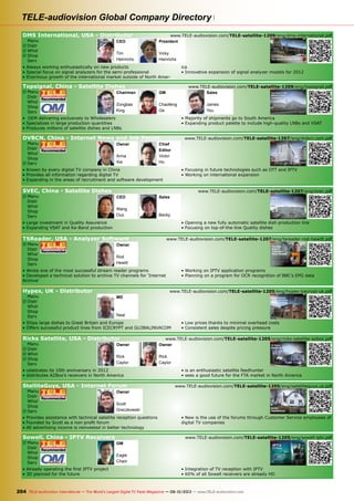 TELE-audiovision Global Company Directory
204 TELE-audiovision International — The World‘s Largest Digital TV Trade Magazine — 09-10/2013 — www.TELE-audiovision.com
DMS International, USA - Distributor www.TELE-audiovision.com/TELE-satellite-1209/eng/dms-international.pdf
	Manu
R Distr
R Whol
R Shop
Serv
ëAcworth,
Atlanta, GA, USA
■
188 TELE-satellite International — The World‘s Largest Digital TV Trade Magazine — 09-10/2012 — www.TELE-satellite.com
Actively Involved in Satellite
Business for 33 Years
Tim Heinrichs, DMS International’s
CEO, in his office in Acworth,
Georgia, northwest of Atlanta. He’s
testing an FS2 signal analyzer beta
model.
There aren’t too many companies
that have hung around for decades and
at the same time are still in the same
business segment. DMS International,
which has been in existence since the
very early days of TV reception via
satellite, belongs to that group. Tim
Heinrichs is Founder and CEO of satel-
lite wholesaler DMS International and if
you’ve been in the same business for so
long, there’s absolutely no doubt that
you are a real enthusiast. In the small
town of Acworth, not too far from Lock-
heed and Marietta northwest
of Atlanta, Georgia, USA, we
found Tim Heinrichs and his
wife Vicky, the President of
the company. We wanted to
know how DMS International
became what it is today.
Tim Heinrichs has been a DXer
for a long time: he was excited about
CB communications when it first start-
ed and all that could be done with it.
It allowed people for the first time to
communicate wirelessly with each other
without too much in the form of tech-
nical requirements. Oh really? In 1968
Tim erected a tower 25 meters high for
his CB antenna. He used it to listen in
when railroad employees talked to each
other, when construction companies
passed on work orders to their builders,
when truck drivers warned others of ra-
dar traps on the highways and when the
police would coordinate road blocks with
their headquarters. But Tim was espe-
cially fascinated with the phenomenon
of “skip” transmissions: under certain
weather conditions CB radio transmis-
CEO
Tim
Heinrichs
1
2 3
190 191TELE-satellite International — The World‘s Largest Digital TV Trade Magazine — 09-10/2012 — www.TELE-satellite.com www.TELE-satellite.com — 09-10/2012 — TELE-satellite International — 全球发行量最大的数字电视杂志
quite heavy; they were made of fiber-
glass with metal braces and weighed
400 pounds.” Tim still remembers today
what an experience it was to be able to
receive a TV picture with his new dish.
“It was an absolute sensation to be able
to receive a signal from space from so
far away.”
Then came the turning point in Tim
Heinrichs’ evening job: a farmer bought
that dish from him. “That’s when it all
started, next I bought two new dishes.”
That was in 1980 and it was at this point
that Tim Heinrichs recognized that there
was a new business brewing. He sold
and installed these dish antennas at a
faster and faster rate. The breakthrough
came in 1982: “I invested $40,000 and
bought my first truckload of dishes - it
was 500 three-meter antennas.” Tim
Heinrichs young company became a sat-
ellite wholesaler.
“At first I worked both jobs; my regu-
lar job at the railroad and at nights and
weekends at my own company DMS In-
ternational.” That only worked for a few
months: he had to make a decision and
naturally he chose his own company.
“My wife Vicky worked along side me
from the beginning; at first she took
care of the books and now she’s the
President of the company.”
In 1991 another big decision had to
be made: the market in Nebraska was
covered so in order to better expand his
business the decision was made to move
his company to Atlanta, Georgia. DMS
International can still be found there to-
day. “Transportation costs are cheaper
here”, rationalizes Tim regarding this
decision and then grins as he adds,
“Besides, the weather is much better
here.” Sure enough, the company expe-
rienced quite a boom in business. Vicky
provides us with a few sales figures: “In
1991 DMS managed sales of roughly
$2.0 million.” The company’s best year
was 2008: “Back then we had sales of
$12 million. Sales have pulled back a lit-
tle bit since then although in 2009 they
were still at about $9.0 million.”
For many years DMS International
was a small company with very few
employees: It was Vicky and Tim along
with one or two warehouse and admin-
istrative employees. “Today we have
10 employees with a warehouse that is
14,000 Sq-ft in size.” Up until recently
DMS International was mainly focused
on the North American market, “that
is, the USA, Canada and Mexico”, ex-
plains Tim. As recently as 2009/2010
1. Vicky Heinrichs is the President of DMS
International and runs the administrative
side of the company.
2. Ivy Bliss is the receptionist and takes
care of DMS International’s website
(www.dmsiusa.com). If you call the
company, Ivy is your first contact.
3. Tina Ryan handles the accounting
sions in the 27 MHz range would skip
off the ionosphere or troposphere allow-
ing for two-way communications over
extremely long distances. “Back then I
collected QSL cards from my contacts
and managed to collect nearly 1000 of
those cards.”
Tim also worked for the railroad in
Nebraska and when word got around
among his friends and coworkers that
he liked to tinker with radios in his free
time, they began bringing him defec-
tive radios, TVs and CBs. At first it was
tedious, but later on it became routine
for him to repair these devices. “Even
the police came to me to repair their
radios.” Tim was becoming more and
more experienced in radio technology.
In 1979 he read an article in a techni-
cal magazine about satellite reception.
This new technology was irresistible to
Tim; he simply had to have it. He spent
a lot of money on his first three-meter
dish. “Back then the dish antennas were
President
Vicky
Heinrichs
■
186 187TELE-satellite International — The World‘s Largest Digital TV Trade Magazine — 09-10/2012 — www.TELE-satellite.com www.TELE-satellite.com — 09-10/2012 — TELE-satellite International — 全球发行量最大的数字电视杂志
Americas Busiest
Satellite Enthusiast
Tim Heinrichs from DMS
•	Always	working	enthusiastically	on	new	products
•	Special	focus	on	signal	analyzers	for	the	semi-
professional
•	Enormous	growth	of	the	international	market	outside	
of	North	America
•	Innovative	expansion	of	signal	analyzer	models	for	
2012
DMS International could be found here
in the Northpoint Business Park with its
two buildings and attached warehouse.
COMPANY REPORT Satellite Wholesaler and Meter Manufacturer DMS, USA
• Always working enthusiastically on new products
• Special focus on signal analyzers for the semi-professional
• Enormous growth of the international market outside of North Amer-
ica
• Innovative expansion of signal analyzer models for 2012
Topsignal, China - Satellite Dishes www.TELE-audiovision.com/TELE-satellite-1209/eng/topsignal.pdf
R	Manu
	Distr
Whol
Shop
Serv
ëNinghai
(Ningbo)
■
202 TELE-satellite International — The World‘s Largest Digital TV Trade Magazine — 09-10/2012 — www.TELE-satellite.com
Original Equipment Manufacturer Topsignal, China
Enormous Numbers
for the World Market
Topsignal’s Founder and
Chairman of the Board
Zongbao King
COMPANY REPORT
With a yearly production of five mil-
lion satellite dishes and even more
LNBs, Topsignal is one of the largest
manufactures of these products. The
company actually started in a com-
pletely different product segment: ac-
tuators and motors for satellite dish-
es. It’s an unusual development that
we had a look at in the small city of
Ninghai. Ninghai is located near Ningbo
which itself is a three-hour train ride
south of Shanghai.
Zongbao King founded the company
in Ninghai back in the year 2003. Back
then antenna motors for satellite dishes
were in demand and Zongbao King built
a production facility for these motors.
“Unfortunately, today there’s not much
demand for these motors anymore”,
explains Sales Manager James You to
us. Order quantities have steadily de-
creased, “but we can still handle any
kind of order since our storeroom is still
fully stocked.”
Two other product groups are today’s
sales giants at Topsignal: “In 2008 we
started manufacturing satellite dish-
es and in 2011 we started producing
LNBs.” The quantities are huge: nearly
a half million satellite dishes are pro-
duced monthly and even more LNBs.
The reason these production numbers
are almost the same is simply that the
dishes and LNBs are sold in sets. A
Chairman
Zongbao
King
1
2
3
4
206 207TELE-satellite International — The World‘s Largest Digital TV Trade Magazine — 09-10/2012 — www.TELE-satellite.com www.TELE-satellite.com — 09-10/2012 — TELE-satellite International — 全球发行量最大的数字电视杂志
1. Chaofeng Ge is General Manager. He
coordinates production and is always on
the phone coordinating production with
customer orders.
2. James You is Sales Manager and counts
on the help of the Lion in front of the
entrance to Topsignal’s building.
3. Some of the R&D engineers. A
total of 10 engineers work here.
4. View of the four production
buildings as seen from the
administration building
GM
Chaofeng
Ge
1
2
3
4
206 TELE-satellite International — The World‘s Largest Digital TV Trade Magazine — 09-10/2012 — www.TELE-satellite.com www.TELE-satellite.com — 09-10/2012 — TELE-satellite International — 全球发行
1. Chaofeng Ge is General Manager. He
coordinates production and is always on
the phone coordinating production with
customer orders.
2. James You is Sales Manager and counts
on the help of the Lion in front of the
entrance to Topsignal’s building.
3. Some of the R&D engineers. A
total of 10 engineers work here.
4. View of the four production
buildings as seen from the
administration building
Sales
James
You ■
200 201TELE-satellite International — The World‘s Largest Digital TV Trade Magazine — 09-10/2012 — www.TELE-satellite.com www.TELE-satellite.com — 09-10/2012 — TELE-satellite International — 全球发行量最大的数字电视杂志
Success in the
Millions From
Topsignal
•		OEM	delivering	exclusively	to	Wholesalers
•	Specializes	in	large	production	quantities
•	Produces	millions	of	satellite	dishes	and	LNBs
•	Majority	of	shipments	go	to	South	America
•	Expanding	product	palette	to	include	high-quality	
LNBs	and	VSAT
Topsignal’s production plant in Ninghai, China.
The administration building is to the left and two
of the four production buildings are to the right.
Satellite dishes and LNBs are manufactured here in
large quantities.
COMPANY REPORT Original Equipment Manufacturer Topsignal, China
• OEM delivering exclusively to Wholesalers
• Specializes in large production quantities
• Produces millions of satellite dishes and LNBs
• Majority of shipments go to South America
• Expanding product palette to include high-quality LNBs and VSAT
DVBCN, China - Internet News and Job Forum www.TELE-audiovision.com/TELE-satellite-1207/eng/dvbcn.com.pdf
	Manu
	Distr
Whol
Shop
R Serv
ëShanghai
■
212 TELE-satellite International — The World‘s Largest Digital TV Trade Magazine — 06-07-08/2012 — www.TELE-satellite.com
How Anna Built up
DVBCN.com
in Just 10 Years
Alexander Wiese
Anna Xie is founder and owner of DVBCN,
the largest website for digital TV in China
(www.dvbcn.com). Recently DVBCN began
cooperating with TELE-satellite. The first
DVBCN ad appeared in the TELE-satellite
issue that Anna is holding in her hand.
It’s not easy to find women in lead-
ing positions in the digital TV business
and it’s even rarer for women to actu-
ally start a company in this business.
But that’s exactly what Anna Xie did:
she started a website from nothing and
in just 10 years built it up into China’s
largest site for digital TV. It’s an excit-
ing story that we wanted to hear about
directly from her.
DVBCN’s offices can be found in
Shanghai’s Minhang District. Anna rent-
ed expansive office space on the fifth
floor of a modern office building. 10 em-
ployees work there although DVBCN has
an additional 13 employees. But more
on that later. First we wanted to know
how Anna managed to turn her website
into China’s largest site for digital TV.
She explains to us: “I come from
Wenzhou in the Zhejiang Province.” This
province is located south of Shanghai;
Anna studied at the university in Shang-
hai. “I studied TV and radio journalism.”
That was in 2001. And she was still a
brand new student when she start-
ed her website DVBCN in 2002 (www.
dvbcn.com). “At first it was just a forum
to discuss technical information.”
As you can tell by the website’s name,
her forum dealt back then primarily with
the new DVB technology. “We made
available for download all documents,
COMPANY REPORT Digital TV Website DVBCN.com, China
Owner
Anna
Xie
■
www.dvbcn.com www.51dtv.com
214 215TELE-satellite International — The World‘s Largest Digital TV Trade Magazine — 06-07-08/2012 — www.TELE-satellite.com www.TELE-satellite.com — 06-07-08/2012 — TELE-satellite International — 全球发行量最大的数字电视杂志
technical specifications and standards.”
Some of the documents were translat-
ed into Chinese by her fellow students.
Anna had managed to find a powerful
market gap; anyone in China who was
involved with receiver production or de-
velopment of digital receiver software
could view and download all the neces-
sary documents from Anna.
“By 2004 we already had 80,000 reg-
istered users”, remembers Anna about
the quickly growing popularity of her
website. “We also offered the source
codes for DVB applications and DVB an-
alyzer information.”
A natural development of her down-
load forum website was the start of a
discussion page and not long after that
a news page was started. Today DVBCN
is the most viewed website in China for
anyone that in one form or another is
connected with digital TV. Technicians
can find not only valuable information
for their work on the DVBCN site, but
even those employees in marketing use
DVBCN for up to date information on
digital TV trade shows and exhibitions.
Today DVBCN has over 200,000 regis-
tered users.
But Anna was not satisfied with one
website. “The main site is just a base
website”, she explains, “but two other
business segments are above all finan-
cially successful.” Since so many profes-
sional digital technical users have come
together on DVBCN, it was actually quite
easy to provide them and digital TV
firms a platform where workers could
find new jobs and digital TV companies
could find new employees: In 2005 Anna
started her new website www.51dtv.
com that resembles a recruiting com-
pany; the number 51 is Chinese for “I
need”.
At the moment www.51dtv.com is only
available in Chinese but Anna is in the
process of creating an English version
that would make it easier for companies
outside of China to search for employ-
ees and also, vice versa, to make it eas-
ier for Chinese digital TV specialists to
find a job with a foreign company.
But that was still not enough for Anna
- in 2011 she founded yet another busi-
ness segment in her own company:
Digital Technology Ltd. develops digi-
tal TV software. This segment imme-
diately caught on; this is the company
with the additional 13 employees we
had mentioned earlier, although they’re
not located in Shanghai. “10 engineers
work in an office in Hangzhou plus one
additional engineer each in Shenzhen,
Chengdu and Beijing.”
What are these engineers doing at
these locations? “We are primarily work-
ing on the DLNAOTT technology, that is,
the integration of mobile telephone, lap-
top and TV under the term Multi Screen
Interaction.” This means that what you
see on a display screen, for example,
on a mobile telephone screen, can be
Victor Ho oversees the
news and test reports on
DVBCN. He is DVBCN’s Chief
Editor.
Chief
Editor
Victor
Ho
■
210 211TELE-satellite International — The World‘s Largest Digital TV Trade Magazine — 06-07-08/2012 — www.TELE-satellite.com www.TELE-satellite.com — 06-07-08/2012 — TELE-satellite International — 全球发行量最大的数字电视杂志
Largest Digital
TV Website
in China:
DVBCN.com
•	Known	by	every	digital	TV	
company	in	China
•	Provides	all	information	regarding	
digital	TV
•	Expanding	in	the	areas	of	
recruitment	and	software	
development
•	Focusing	in	future	technologies	
such	as	OTT	and	IPTV
•	Working	on	international	
expansion
In the office building
to the left in Shanghai’s
Minhang district can be
found DVBCN’s leased
offices on the fifth floor.
COMPANY REPORT Digital TV Website DVBCN.com, China
• Known by every digital TV company in China
• Provides all information regarding digital TV
• Expanding in the areas of recruitment and software development
• Focusing in future technologies such as OTT and IPTV
• Working on international expansion
SVEC, China - Satellite Dishes www.TELE-audiovision.com/TELE-satellite-1207/eng/svec.pdf
R	Manu
	Distr
Whol
Shop
Serv
ëChengdu,
Sichuan■
186 TELE-satellite International — The World‘s Largest Digital TV Trade Magazine — 06-07-08/2012 — www.TELE-satellite.com
Professional Dish Manufacturer SVEC, China
High Investment
in Product Quality
SVEC CEO Wang Duo
SVEC (Sichuan Video Equipment
Company) has been manufacturing sa-
tellite antennas of all sizes since 1993.
Production quantities are enormous:
SVEC manufactures several million
dishes each month. The most popu-
lar dish types are 60 and 75cm off-
set antennas. Next in line are 1.2 and
1.5-meter diameter dishes. But SVEC
also manufactures large segmented
dishes with diameters of 2.4 meters.
Lately SVEC is concentrating on expan-
ding their professional VSAT antenna
business. “We also offer Ka-Band di-
shes for Internet-via satellite”, we learn
from Becky, Manager of the Internatio-
nal Sales Team. And, really, that’s the
reason why we came to pay a visit to
SVEC: professional products require
professional production.
We already reported on SVEC back in
TELE-satellite 02-03/2010 issue. Even
back then we already mentioned how
SVEC was becoming active in VSAT and
the Ka-Band. Since then SVEC has in-
vested enormously to not only guaran-
tee production quality but also to raise
the quality to new levels; levels that are
unheard of for a manufacturer that pro-
duces millions of dishes every month.
COMPANY REPORT
CEO
Wang
Duo
1
3 4
5
2
192 193TELE-satellite International — The World‘s Largest Digital TV Trade Magazine — 06-07-08/2012 — www.TELE-satellite.com www.TELE-satellite.com — 06-07-08/2012 — TELE-satellite International — 全球发行量最大的数字电视杂志
SVEC
Sales Team
1. Kahlo, named herself after the painter Frieda Kahlo,
handles the SVEC advertisement in TELE-satellite.
2. Becky runs the SVEC sales team with 15 employees
3. Milton and his team take care of SVEC customers in
North and South America
4. Betty Lee runs the sales team for India and Africa
5. A look into the SVEC sales team offices. To the left
is Belinda, responsible for The Far East and to the
right is Nina, responsible for The Middle East.
Sales
Becky
■
184 185TELE-satellite International — The World‘s Largest Digital TV Trade Magazine — 06-07-08/2012 — www.TELE-satellite.com www.TELE-satellite.com — 06-07-08/2012 — TELE-satellite International — 全球发行量最大的数字电视杂志
SVEC’s
Quality
Offensive
•	Large	investment	in	Quality	Assurance
•	Expanding	VSAT	and	Ka-Band	
production
•	Opening	a	new	fully	automatic	satellite	
dish	production	line
•	Focusing	on	top-of-the-line	Quality	
dishes
A large dish highlights the location
of SVEC’s administration building in
Chengdu in China's Sichuan province.
The manufacturing facilities can be
found directly behind the administration
building.
COMPANY REPORT Professional Dish Manufacturer SVEC, China
• Large investment in Quality Assurance
• Expanding VSAT and Ka-Band production
• Opening a new fully automatic satellite dish production line
• Focusing on top-of-the-line Quality dishes
TSReader, USA - Analyzer Software www.TELE-audiovision.com/TELE-satellite-1207/eng/tsreader-rod-hewitt.pdf
R	Manu
	Distr
Whol
Shop
Serv
■
200 201TELE-satellite International — The World‘s Largest Digital TV Trade Magazine — 06-07-08/2012 — www.TELE-satellite.com www.TELE-satellite.com — 06-07-08/2012 — TELE-satellite International — 全球发行量最大的数字电视杂志
The Man
Behind
TSReader:
Rod Hewitt
•	Wrote	one	of	the	most	successful	stream	reader	
programs
•	Developed	a	technical	solution	to	archive	TV	
channels	for	‘Internet	Archive’
•	Working	on	IPTV	application	programs
•	Planning	on	a	program	for	OCR	recognition	of	
BBC’s	EPG	data
Rod Hewitt enjoys reading TELE-
satellite magazine. The picture of the
Eiffel Tower in his living room highlights
the fact the he can speak French fluently
and loves the French way of life.
Software Programmierer Rod Hewitt, USACOMPANY REPORT
Owner
Rod
Hewitt ■
200 201TELE-satellite International — The World‘s Largest Digital TV Trade Magazine — 06-07-08/2012 — www.TELE-satellite.com www.TELE-satellite.com — 06-07-08/2012 — TELE-satellite International — 全球发行量最大的数字电视杂志
The Man
Behind
TSReader:
Rod Hewitt
•	Wrote	one	of	the	most	successful	stream	reader	
programs
•	Developed	a	technical	solution	to	archive	TV	
channels	for	‘Internet	Archive’
•	Working	on	IPTV	application	programs
•	Planning	on	a	program	for	OCR	recognition	of	
BBC’s	EPG	data
Rod Hewitt enjoys reading TELE-
satellite magazine. The picture of the
Eiffel Tower in his living room highlights
the fact the he can speak French fluently
and loves the French way of life.
Software Programmierer Rod Hewitt, USACOMPANY REPORT
• Wrote one of the most successful stream reader programs
• Developed a technical solution to archive TV channels for ‘Internet
Archive’
• Working on IPTV application programs
• Planning on a program for OCR recognition of BBC’s EPG data
Hypex, UK - Distributor www.TELE-audiovision.com/TELE-satellite-1205/eng/hypex-icecrypt-uk.pdf
	Manu
R	Distr
Whol
Shop
Serv
■
ëWembley
174 TELE-satellite International — The World‘s Largest Digital TV Trade Magazine — 04-05/2012 — www.TELE-satellite.com
Success with
range of
products
Neal is Managing Director for Hypex and personally
takes care of their professional broadcast and cable TV
customers.
Not many digital TV product dealers
can boast over 30 years success in the
business (in 2012 it will be 33 years).
One of the few wholesalers that fall into
this category is the company Hypex in
London. We paid a visit to them just
before they moved into their new ware-
house.
Hypex was founded in 1979 by Shyv
Sood. He is an electrical engineer and
recognized back then the need for com-
mercial receivers and other broadcast-
ing equipment.
As a one-man operation he sold
among other things DX
Communications amateur
radio receivers. Relatives
from his family came later
on and started working for his
company and so Hypex became
stronger and stronger over the years.
Just a few years ago the company be-
came a limited liability corporation and
now operates under the name Hypex,
Ltd.
Hypex is a pure wholesaler and does
not sell to end users. Managing Director
Neal tells us more: “We ship to roughly
600 active dealers of which 15% are
outside of Great Britain.” Hypex custom-
ers can be found as far away as Malay-
sia. Neal explains how it came to that:
“Over those many years our company
has become very well-known and estab-
lished and aside from that many Asian
companies have their own branch office
in Great Britain. For those it’s much sim-
COMPANY REPORT Wholesaler Hypex, UK
MD
Neal
■
172 173TELE-satellite International — The World‘s Largest Digital TV Trade Magazine — 04-05/2012 — www.TELE-satellite.com www.TELE-satellite.com — 04-05/2012 — TELE-satellite International — The World‘s Largest Digital TV Trade Magazine
•	Ships	large	dishes	to	Great	Britain	and	
Europe
•	Offers	successful	product	lines	from	
ICECRYPT	and	GLOBALINVACOM
•	Low	prices	thanks	to	minimal	overhead	
costs
•	Consistent	sales	despite	pricing	pressure
An image from the old
days: Hypex resided here
up until recently. Now the
company moved into a 6000
square foot warehouse
only about a mile from here
in Wembley in western
London.
Professional
products from
a professional
dealer
COMPANY REPORT Wholesaler Hypex, UK
• Ships large dishes to Great Britain and Europe
• Offers successful product lines from ICECRYPT and GLOBALINVACOM
• Low prices thanks to minimal overhead costs
• Consistent sales despite pricing pressure
Ricks Satellite, USA - Distributor www.TELE-audiovision.com/TELE-satellite-1205/eng/ricks-satellite-azbox.pdf
	Manu
R	Distr
R Whol
R Shop
Serv
■
A
A successful couple: Rick and Bobbie together run the satellite online shop Ricks Satellite in Blue Springs, Missouri,
USA. It’s an area with 60,000 inhabitants located east of Kansas City. It’s an excellent location: Kansas City likes to be
referred to as the heart of America; it’s not only the geographical center of the USA, it’s also the mathematical center of
USA’s population.
hen was a treasure trove of
the operation of all of the re-
intuitively easy.
day coincidence came to his
ployer, the auto parts com-
anized and offered Rick a po-
didn’t appeal to him. Instead,
to go out on his own. His wife
orted him and said, “You have
The young company managed to sell
50 receivers in the first year. 10 years
later sales have greatly increased: „We
sold over 1100 receivers in 2011 with
the AZBox Receivers being the biggest
seller.“ But receiver sales are only one
explains to us what all the fuss is about
with GALAXY 19: “It is currently the
most interesting of all satellites in North
America in terms of FTA.” The satellite
TV market in North America is supplied
by two large PayTV providers that each
transmitters don’t have the same range
as the old analog transmitters. And so,
for many people living in outlying regions
the only solution was to subscribe to a
satellite PayTV service. Rick says: “The
Satellite Pay Services normally require a
Owner
Rick
Caylor
■
City, USA
A successful couple: Rick and Bobbie together run the satellite online shop Ricks Satellite in Blue Springs, Missouri,
USA. It’s an area with 60,000 inhabitants located east of Kansas City. It’s an excellent location: Kansas City likes to be
referred to as the heart of America; it’s not only the geographical center of the USA, it’s also the mathematical center of
USA’s population.
asm back then was a treasure trove of
experience; the operation of all of the re-
ceivers was intuitively easy.
Then one day coincidence came to his
aid: his employer, the auto parts com-
pany, reorganized and offered Rick a po-
sition that didn’t appeal to him. Instead,
he decided to go out on his own. His wife
Bobbie supported him and said, “You have
The young company managed to sell
50 receivers in the first year. 10 years
later sales have greatly increased: „We
sold over 1100 receivers in 2011 with
the AZBox Receivers being the biggest
seller.“ But receiver sales are only one
explains to us what all the fuss is about
with GALAXY 19: “It is currently the
most interesting of all satellites in North
America in terms of FTA.” The satellite
TV market in North America is supplied
by two large PayTV providers that each
transmitters don’t have the same range
as the old analog transmitters. And so,
for many people living in outlying regions
the only solution was to subscribe to a
satellite PayTV service. Rick says: “The
Satellite Pay Services normally require a
Owner
Rick
Caylor ■
156 157TELE-satellite International — The World‘s Largest Digital TV Trade Magazine — 04-05/2012 — www.TELE-satellite.com www.TELE-satellite.com — 04-05/2012 — TELE-satellite International — The World‘s Largest Digital TV Trade Magazine
10 Years
Bobbie & Rick
•	celebrates	its	10th	anniversary	
in	2012
•	distributes	AZBox's	receivers	in	
North	America
•	is	an	enthusiastic	satellite	
feedhunter
•	sees	a	good	future	for	the	FTA	
market	in	North	America
A typical residential home in the USA. Looking from the street there
are no satellite dishes to be seen and there’s also no company sign to
suggest that there’s a successful online satellite shop hidden inside. A
knock on the door reveals Bobbie and Rick along with Ricks Satellite
which can be found in the Internet at www.rickssatelliteusa.com.
COMPANY REPORT Satellite Dealer Ricks Satellite, Kansas City, USA
• celebrates its 10th anniversary in 2012
• distributes AZBox’s receivers in North America
• is an enthusiastic satellite feedhunter
• sees a good future for the FTA market in North America
StelliteGuys, USA - Internet Forum www.TELE-audiovision.com/TELE-satellite-1205/eng/satelliteguys.us.pdf
	Manu
	Distr
Whol
Shop
R Serv
ëHartford
CT, USA
■
209www.TELE-satellite.com — 04-05/2012 — TELE-satellite International — The World‘s Largest Digital TV Trade Magazine
ki, USA
Largest
SA
Scott Greczkowski with a T-shirt
from SatelliteGuys.us in front of his
two motorized dishes, on the left a
1.5-meter offset antenna and in the
middle a 2.5-meter prime focus dish
both of which are currently pointed
to 85W.
Owner
Scott
Greczkowski
■
206 207TELE-satellite International — The World‘s Largest Digital TV Trade Magazine — 04-05/2012 — www.TELE-satellite.com www.TELE-satellite.com — 04-05/2012 — TELE-satellite International — The World‘s Largest Digital TV Trade Magazine
Scott's
SatelliteGuys
•	Provides	assistance	with	technical	
satellite	reception	questions
•	Founded	by	Scott	as	a	non-profit	
forum
•	All	advertising	income	is	
reinvested	in	better	technology
•	New	is	the	use	of	the	forums	
through	Customer	Service	
employees	of	digital	TV	companies
Scott Gerczkowski’s home in
Newington outside of Hartford,
Connecticut in the USA. Scott operates
his satellite forum SatelliteGuys.us
from here. On the street side he has two
motorized dishes installed; four smaller
fixed dishes are mounted on the wall.
To the left is a multifocus dish with five
LNBs for DirecTV, in the middle is a dish
for the DishNetwork eastern arc pointing
to 61.5W, 72.7W and 77W plus another
antenna for the DishNetwork western
arc at 110W and 119W. All the way to the
right is another antenna for 110W. This
dish is used for automatic scanning that
takes place every hour. It can instantly
identify when a new channel appears on
DishNetwork and posts this information
in the forum thread Uplink Report.
COMPANY REPORT Satellite Forum Operator Scott Greczkowski, USA
• Provides assistance with technical satellite reception questions
• Founded by Scott as a non-profit forum
• All advertising income is reinvested in better technology
• New is the use of the forums through Customer Service employees of
digital TV companies
Sowell, China - IPTV Receivers www.TELE-audiovision.com/TELE-satellite-1205/eng/sowell-iptv.pdf
R	Manu
	Distr
Whol
Shop
Serv
■
IPTV
is Future
General Manager
Eagle Chain in
Sowell’s showroom
with one of the
company’s success
receivers.
COMPANY REPORT Receiver Manufacturer Sowell, China
GM
Eagle
Chain
■
148 149TELE-satellite International — The World‘s Largest Digital TV Trade Magazine — 04-05/2012 — www.TELE-satellite.com www.TELE-satellite.com — 04-05/2012 — TELE-satellite International — The World‘s Largest Digital TV Trade Magazine
IPTV
is Future
•	Already	operating	the	first	IPTV	
project
•	3D	planned	for	the	future
•	Integration	of	TV	reception	with	
IPTV
•	60%	of	all	Sowell	receivers	are	
already	HD
General Manager
Eagle Chain in
Sowell’s showroom
with one of the
company’s success
receivers.
COMPANY REPORT Receiver Manufacturer Sowell, China
• Already operating the first IPTV project
• 3D planned for the future
• Integration of TV reception with IPTV
• 60% of all Sowell receivers are already HD
 