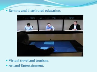 3D Video Transmission 3D data is transmitted in compressed form using Modern Driven compression algorithm.System which generates 640x480 pixel depth color maps from 10 camera clusters in a rate of 15 frames per second (fps), requires 220 mbps bandwidth.Around 1.2 gbps is necessary for high quality effect.