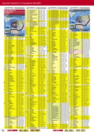 SatcoDX Satellite TV Handbook 08/2009

         Freq Pol Channel Name        Symbol Rate Programming Type          Freq Pol Channel Name       Symbol Rate Programming Type         Freq Pol Channel Name       Symbol Rate Programming Type           Freq Pol Channel Name       Symbol Rate Programming Type
         GHz                            ksym/sec SatcoDX Deﬁnition          GHz                           ksym/sec SatcoDX Deﬁnition         GHz                           ksym/sec SatcoDX Deﬁnition           GHz                           ksym/sec SatcoDX Deﬁnition

      Europe, Middle East                                                  11.096
                                                                           11.096
                                                                                    H
                                                                                    H
                                                                                        AFN Family Channel
                                                                                        AFN Freedom
                                                                                                             28000
                                                                                                             28000
                                                                                                                     News + Series
                                                                                                                     News + Series
                                                                                                                                            11.642
                                                                                                                                            11.642
                                                                                                                                                     H
                                                                                                                                                     H
                                                                                                                                                         Bloomberg Feeds (B
                                                                                                                                                         Bloomberg Feeds (B
                                                                                                                                                                                27500
                                                                                                                                                                                27500
                                                                                                                                                                                        Quality Entertain.
                                                                                                                                                                                        Quality Entertain.
                                                                                                                                                                                                             HOT008KB

      HOTBIRD 6,8,9                                                        11.096   H   AFN Movie Channel    28000   News + Series          11.642   H   Bloomberg Feeds (B     27500   Quality Entertain.
                                                                           11.096   H   AFN Rota             28000   News + Series          11.642   H   Bloomberg Feeds (B     27500   Quality Entertain.
      13.0 East                                                            11.096   H   AFN Vicenza Continge 28000   News + Series          11.642   H   Bloomberg Feeds (E     27500   News + Series
      HOT006KB                                                             11.096   H   AFN Xtra/Time Code   28000   Quality Entertain.     11.642   H   Bloomberg Feeds (Mir   27500   News + Series
                                                                           11.096   H   Aviano               28000   News + Series          11.642   H   Bloomberg Feeds (S     27500   News + Series
                                                                           11.096   H   Naples               28000   News + Series          11.642   H   Bloomberg Feeds (S     27500   News + Series
                                                                           11.096   H   News/BrightAC/Coun 28000     News + Series          11.645   H   Bloomberg French TV    27500   Quality Entertain.
                                                                           11.096   H   Sigonella            28000   News + Series          11.645   H   Bloomberg Italian TV   27500   Quality Entertain.
                                                                           11.096   H   Vicenza              28000   News + Series          11.645   H   Bloomberg Spain TV     27500   Quality Entertain.
                                                                           11.096   H   Pentagon Channel     28000   News + Series          11.645   H   Bloomberg English TV   27500   Quality Entertain.
                                                                           11.117   V   BBC CBeebies Polan 27500     Low Level              11.645   H   Bloomberg European T   27500   Quality Entertain.
                                                                           11.117   V   BBC Entertainment Po 27500   Quality Entertain.     11.645   H   Bloomberg German TV    27500   Quality Entertain.
                                                                           11.117   V   BBC Knowledge Poland 27500   News + Series          11.645   H   ERTSAT Europe          27500   News + Series
                                                                           11.117   V   BBC Lifestyle Poland 27500   Quality Entertain.     11.645   H   Miracle TV             27500   News + Series
                                                                           11.117   V   Wedding TV           27500   News + Series          11.645   H   SAT-7 KIDS             27500   News + Series
                                                                          11.117   V   Al Malakoot TV       27500   Advertisement          11.645   H   SAT-7 PARS             27500   News + Series
                                                                           11.117   V   BBC Persian          27500   Quality Entertain.     11.662   V   CONTO TV 1             27500   News + Series
                                                                          11.117   V   Channel 6            27500   Low Level              11.662   V   CONTO TV 2             27500   Low Level
                                                                          11.117   V   Mktv Sat             27500   Low Level              11.662   V   AB Channel             27500   Low Level
                                                                          11.117   V   Nickelodeon Polska   27500   Advertisement          11.662   V   BLU                    27500   Low Level
                                                                          11.117   V   R1                   27500   News + Series          11.662   V   Canale Italia          27500   News + Series          10.723   H   10.722 H               29900   Quality Entertain.
                                                                          11.117   V   R1_Plus              27500   Low Level             11.662   V   CHAT LINE              27500   Low Level              10.723   H   Buzz TV                29900   News + Series
                                                                          11.117   V   RIKSAT               27500   Advertisement          11.662   V   CONTO TV               27500   News + Series          10.723   H   Deepam TV              29900   Quality Entertain.
                                                                           11.137   H   Motors TV            27500   Quality Entertain.     11.662   V   CONTO TV 3             27500   Low Level              10.723   H   Lady Channel           29900   News + Series
                                                                           11.137   H   ANN                  27500   News + Series          11.662   V   CONTO TV 4             27500   News + Series          10.723   H   MTA INTL               29900   Quality Entertain.
        10.830   H   Autonomia               3333   Quality Entertain.    11.137   H   FARSI1               27500   Quality Entertain.     11.662   V   IMC                    27500   News + Series          10.723   H   RTPi                   29900   News + Series
        10.853   H   FRENCH LOVER           27500   News + Series          11.137   H   GEM TV               27500   News + Series         11.662   V   ItalySat               27500   Low Level              10.723   H   Thendral               29900   News + Series
        10.853   H   X DREAM TV             27500   News + Series          11.137   H   Kurdistan TV         27500   News + Series          11.662   V   LAZIO CHANNEL          27500   Low Level             10.834   V   Animal Planet          27500   High Quality Home
        10.853   H   ‘Arab-Girls.TV         27500   Advertisement         11.137   H   NHK World            27500   Quality Entertain.     11.662   V   Libera                 27500   News + Series         10.834   V   AXN Crime              27500   High Qual. Cinema
        10.853   H   ALO TV                 27500   Advertisement          11.137   H   Sardegna1            27500   News + Series         11.662   V   Link TP158             27500   Low Level             10.834   V   AXN SciFi              27500   High Qual. Cinema
        10.853   H   ArabSexClub            27500   Advertisement          11.137   H   TelefortuneSat       27500   News + Series          11.662   V   MUSIC LIFE             27500   Low Level             10.834   V   Discovery Channel      27500   High Quality Home
        10.853   H   DM Digital             27500   News + Series          11.137   H   TV5MONDE EUROPE 27500        Quality Entertain.     11.662   V   Napoli Mia             27500   Low Level             10.834   V   Discovery Historia     27500   High Quality Home
        10.853   H   eurotic TV             27500   News + Series          11.137   H   TV5MONDE FBS         27500   Quality Entertain.     11.662   V   Nostradamus            27500   Low Level             10.834   V   Discovery Science      27500   High Quality Home
        10.853   H   Fatayat 7’armanat      27500   Advertisement          11.137   H   Videolina            27500   News + Series         11.662   V   PQ Channel             27500   Low Level             10.834   V   Discovery World        27500   High Quality Home
        10.853   H   IRAN - TV MARKET       27500   News + Series          11.158   V   Polsat               27500   Quality Entertain.     11.662   V   PUNTOSAT               27500   News + Series         10.834   V   KidsCo                 27500   High Qual. Cinema
        10.853   H   IRAN-FMTV              27500   News + Series          11.158   V   Polsat Cafe          27500   News + Series         11.662   V   Rolsat                 27500   Low Level             10.834   V   KP                     27500   High Quality Home
        10.853   H   IRAN-MNTV              27500   Low Level              11.158   V   Polsat News          27500   Low Level              11.662   V   TELECOLORE             27500   News + Series         10.834   V   M                      27500   High Quality Home
        10.853   H   JAY JAY TV             27500   News + Series          11.158   V   Polsat Play          27500   Low Level              11.662   V   TELEMODENASAT          27500   Low Level             10.834   V   Travel & Living        27500   High Quality Home
        10.853   H   Physique TV            27500   News + Series          11.158   V   Polsat Sport         27500   Quality Entertain.    11.662   V   Tr2 Sat                27500   Low Level             10.834   V   Eska TV                27500   Quality Entertain.
        10.853   H   Sexy-Arab.TV           27500   Advertisement          11.158   V   Polsat Sport Extra   27500   Home Cinema           11.662   V   Tv7 Lombardia          27500   Low Level             10.834   V   H1                     27500   Quality Entertain.
        10.853   H   Supreme Master TV      27500   Quality Entertain.     11.158   V   Polsat2              27500   News + Series          11.678   H   AB MOTEURS             27500   News + Series         10.834   V   H2                     27500   News + Series
        10.853   H   Suryoyo SAT            27500   Low Level              11.158   V   Superstacja          27500   News + Series          11.678   H   AB1                    27500   Low Level             10.834   V   H3                     27500   Quality Entertain.
        10.853   H   Ta3arees TV            27500   Advertisement          11.158   V   TV4                  27500   News + Series          11.678   H   ACTION                 27500   News + Series          10.949   V   Cartoon Network        27500   Quality Entertain.
        10.872   V   AL Aoula               27500   Quality Entertain.     11.158   V   TV Biznes            27500   News + Series          11.678   H   ANIMAUX                27500   News + Series          10.949   V   CN/TCM                 27500   Quality Entertain.
        10.872   V   Arriadia 2             27500   Quality Entertain.     11.179   H   BTV INPS             27500   News + Series          11.678   H   CHASSE & PECHE         27500   News + Series          10.949   V   Disney Channel         27500   Quality Entertain.
        10.872   V   AL Aoula INTER         27500   Quality Entertain.     11.179   H   Sisal TV             27500   News + Series          11.678   H   ENCYCLOPEDIA           27500   Low Level              10.949   V   Turner Classic Movie   27500   Quality Entertain.
        10.872   V   AL MAGHRIBIA           27500   Quality Entertain.    11.179   H   ALL TV               27500   Low Level              11.678   H   ESCALES                27500   News + Series          10.949   V   Al Forat               27500   Quality Entertain.
        10.872   V   AlAoula INTER+L        27500   Quality Entertain.     11.179   H   GBR                  27500   News + Series          11.678   H   Fit/Toute l’Histoire   27500   News + Series          10.949   V   Al Hiwar TV            27500   News + Series
        10.872   V   ARRABIAA               27500   Quality Entertain.     11.179   H   GLOBE MEDIA          27500   Low Level              11.678   H   France 5               27500   News + Series          10.949   V   All Music              27500   News + Series
        10.872   V   ARRIADIA               27500   Quality Entertain.     11.179   H   NEW TELEVISION       27500   News + Series          11.678   H   France ô               27500   News + Series          10.949   V   ANB                    27500   News + Series
        10.872   V   ASSADISSA              27500   Quality Entertain.    11.179   H   Radio Italia Tv      27500   News + Series          11.678   H   LCP                    27500   Low Level              10.949   V   DMC TV                 27500   News + Series
        10.872   V   Medi1SAT               27500   Quality Entertain.     11.179   H   Studio Europa        27500   Low Level              11.678   H   MANGAS                 27500   Low Level              10.949   V   Noursat                27500   News + Series
        10.992   V   Rai 4                  27500   News + Series          11.179   H   Super Tennis         27500   News + Series          11.678   H   NT1                    27500   News + Series          10.949   V   Rete Capri             27500   News + Series
        10.992   V   Rai Africa             27500   Quality Entertain.    11.179   H   TEF CHANNEL          27500   News + Series          11.678   H   RTL9                   27500   News + Series          10.949   V   Sun KTV                27500   Low Level
       10.992   V   RaiDue                 27500   Quality Entertain.    11.179   H   Telelotto            27500   News + Series          11.678   H   TF1                    27500   News + Series          10.949   V   Sun TV +442083356780   27500   News + Series
        10.992   V   RAITALIA INTERNAT      27500   Quality Entertain.     11.179   H   Telemarket           27500   Quality Entertain.     11.678   H   VIDEOCLICK             27500   Low Level              10.971   H   Asianet Plus           27500   News + Series
       10.992   V   RaiTre                 27500   Quality Entertain.     11.179   H   Test Channel         27500   Low Level              11.678   H   XXL                    27500   Low Level              10.971   H   Baby TV                27500   Low Level
       10.992   V   RaiUno                 27500   Home Cinema            11.179   H   TRSP                 27500   Low Level              11.678   H   XXL PL                 27500   Low Level              10.971   H   Al-Anwar               27500   Low Level
        11.013   H   3CHANNEL               27500   Low Level              11.179   H   TV Moda              27500   News + Series         12.520   V   HRT PLUS               27500   Home Cinema            10.971   H   ARMENIA TV             27500   News + Series
        11.013   H   AIT                    27500   Low Level              11.200   V   .Lolita              27500   Low Level              12.520   V   HRT-TV1                27500   Quality Entertain.     10.971   H   GOD TV                 27500   News + Series
        11.013   H   AL FAYHAA              27500   News + Series          11.200   V   ALL SEX              27500   Low Level              12.520   V   HRT-TV2                27500   Quality Entertain.     10.971   H   Ictimai TV             27500   News + Series
        11.013   H   Angel TV               27500   Low Level              11.200   V   Betting Channel      27500   News + Series          12.520   V   Health&Beauty TV       27500   Low Level              10.971   H   LA8                    27500   News + Series
        11.013   H   CGN                    27500   Low Level              11.200   V   EBC.1                27500   News + Series          12.520   V   Ishtar TV              27500   News + Series          10.971   H   LA9                    27500   News + Series
        11.013   H   Cinquestelle           27500   News + Series          11.200   V   ELITE SHOPPING       27500   News + Series          12.520   V   Italia 8               27500   News + Series          10.971   H   MRTV / Univ TV         27500   News + Series
        11.013   H   Didar Global TV        27500   Low Level              11.200   V   Heaven TV            27500   News + Series          12.520   V   Jewels Sorg1           27500   Low Level              10.971   H   Music Box Russia       27500   News + Series
        11.013   H   Free channel           27500   Advertisement          11.200   V   Hot Club             27500   Advertisement          12.520   V   Jewels Sorg2           27500   Low Level              10.971   H   NTD TV                 27500   Low Level
        11.013   H   Gali Kurdistan TV      27500   News + Series          11.200   V   Made In Italy        27500   Low Level              12.520   V   Jewels Sorg3           27500   Low Level              10.971   H   Payam-E-Afghan         27500   Low Level
        11.013   H   Hope channel           27500   News + Series          11.200   V   Mediatel             27500   News + Series          12.520   V   NOELLO SAT             27500   Low Level              10.971   H   Russia Today           27500   Quality Entertain.
        11.013   H   MTA International      27500   Low Level              11.200   V   MOTORI TV            27500   Low Level              12.520   V   RBC-TV                 27500   Quality Entertain.     10.971   H   Suroyo tv              27500   Low Level
       11.013   H   Pro TV International   27500   News + Series          11.200   V   Napoli Nova          27500   Low Level             12.520   V   SexyChannel            27500   Low Level              10.971   H   Telenova               27500   Low Level
       11.013   H   Rete 0                 27500   Advertisement         11.200   V   OASI tv              27500   Low Level              12.520   V   TAXI CHANNEL           27500   Low Level              10.971   H   The Word Network       27500   News + Series
       11.013   H   RTG TV                 27500   News + Series          11.200   V   ODEON SAT            27500   Low Level              12.539   H   A3                     27500   News + Series         10.971   H   TRT-TURK               27500   Quality Entertain.
        11.013   H   RU TV                  27500   Low Level              11.200   V   PEOPLE TV-RETE7      27500   News + Series         12.539   H   Administra.it - FLTV   27500   Home Cinema            11.054   H   bwtv                   27500   Quality Entertain.
        11.013   H   Rusiya Al-Yaum         27500   News + Series          11.200   V   PLAY TV ITALIA       27500   News + Series          12.539   H   BLUTV                  27500   News + Series          11.054   H   Al Beladi TV           27500   News + Series
       11.013   H   RVS Italy              27500   News + Series          11.200   V   ROMA SAT             27500   Low Level              12.539   H   Canal Algerie          27500   News + Series         11.054   H   SmartCast Tapesh Tes   27500   News + Series
        11.013   H   S24                    27500   Low Level              11.200   V   Sexy 1               27500   Low Level              12.539   H   CARPE DIEM             27500   Low Level              11.470   V   AL Malakoot TV         27500   Low Level
        11.013   H   SARAFAN                27500   News + Series          11.200   V   STARSAT              27500   Low Level              12.539   H   DIRECT 8               27500   News + Series          11.470   V   Ariana                 27500   News + Series
       11.013   H   Sri Lanka One          27500   Low Level              11.200   V   Telenord             27500   News + Series         12.539   H   EUROITALY              27500   Low Level              11.470   V   BET NAHRAIN            27500   News + Series
        11.013   H   TBM                    27500   Low Level              11.200   V   TLC SAT              27500   News + Series          12.539   H   feed                   27500   Low Level             11.470   V   Celine show TV         27500   News + Series
        11.013   H   VideoBergamo           27500   Low Level              11.200   V   Trentino TV          27500   News + Series          12.539   H   GENIUS TV              27500   Low Level              11.470   V   Channel 6              27500   Low Level
       11.034   V   Game One               27500   News + Series         11.200   V   TV LUNA SAT          27500   Low Level              12.539   H   MEDIOLANUM             27500   Quality Entertain.     11.470   V   IRAN                   27500   News + Series
        11.034   V   2M Maroc               27500   News + Series         11.200   V   UTV                  27500   Low Level              12.539   H   Nile News              27500   News + Series          11.470   V   JAAM E JAM             27500   News + Series
        11.034   V   Al Jazeera Intl        27500   Quality Entertain.     11.585   V   Private Spice        27500   News + Series          12.539   H   Nile TV Internationa   27500   News + Series          11.470   V   Mktv Sat               27500   Low Level
        11.034   V   AZTV                   27500   News + Series          11.585   V   TV GLOBO             27500   Quality Entertain.    12.539   H   ONE                    27500   Low Level              11.470   V   MOHABAT TV             27500   News + Series
        11.034   V   Berbere Television     27500   Low Level              11.585   V   .Viva L’Italia Chann 27500   News + Series          12.539   H   TV8 Mt Blanc           27500   News + Series         11.470   V   Napoli International   27500   Low Level
        11.034   V   CCTV9                  27500   News + Series          11.585   V   Ariana TV            27500   News + Series          12.539   H   TVA Vicenza            27500   News + Series          11.470   V   Nick Polska            27500   News + Series
        11.034   V   RTR                    27500   News + Series          11.585   V   Ayngaran TV          27500   News + Series          12.558   V   AL JAZEERA CHILDR      27500   Home Cinema            11.470   V   OMID E IRAN            27500   News + Series
        11.034   V   Salute !               27500   News + Series          11.585   V   BFM TV               27500   Quality Entertain.     12.558   V   Baraem                 27500   Home Cinema            11.470   V   PEN TV                 27500   Home Cinema
        11.034   V   SHANT TV               27500   News + Series          11.585   V   DAYSTAR TV           27500   News + Series         12.558   V   T. R. Padre Pio        27500   News + Series          11.470   V   PROPHETIC              27500   News + Series
        11.034   V   TELESUD                27500   News + Series          11.585   V   E’TV Emilia Romagna 27500    News + Series         12.558   V   TELELOTTO              27500   News + Series          11.470   V   RIKSAT                 27500   Low Level
       11.034   V   TV CORAN               27500   News + Series          11.585   V   EWTN UK              27500   News + Series          12.577   H   Canal +                27500   High Quality Home      11.470   V   SALAAM TV              27500   Low Level
       11.034   V   TV TAMAZIGHT           27500   News + Series          11.585   V   INSPIRATIONNAL       27500   News + Series          12.577   H   I tele                 27500   High Quality Home      11.470   V   Satlink OU             27500   Quality Entertain.
        11.034   V   Vesti                  27500   News + Series          11.585   V   ISLAM TV             27500   News + Series          12.577   H   M6                     27500   High Quality Home      11.470   V   TAPESH                 27500   News + Series
        11.054   H   C TV Coptic CH         27500   Low Level              11.585   V   LIVE CASINO          27500   News + Series          12.577   H   Orange ciné choc       27500   High Quality Home      11.470   V   Tasvir Iran            27500   Low Level
        11.054   H   Iran Beauty            27500   Low Level              11.585   V   Payam                27500   News + Series          12.577   H   Orange ciné choc gen   27500   High Quality Home      11.488   H   ANIMAL PLANET          27500   News + Series
        11.054   H   Iran Music             27500   News + Series          11.585   V   RTS SAT              27500   News + Series          12.577   H   Orange ciné géants     27500   High Quality Home      11.488   H   CINEMAX                27500   News + Series
        11.054   H   Libya Al Shababiyah    27500   News + Series          11.585   V   TISHK TV             27500   Low Level              12.577   H   Orange ciné géants g   27500   High Quality Home      11.488   H   CNBC                   27500   News + Series
        11.054   H   MI-TV                  27500   Low Level              11.623   V   KBS_WORLD            27500   News + Series          12.577   H   Orange ciné happy      27500   High Quality Home      11.488   H   KINO POLSKA            27500   News + Series
        11.054   H   RAJ                    27500   News + Series         11.623   V   !ALLOVE              27500   Low Level              12.577   H   Orange ciné happy ge   27500   High Quality Home      11.488   H   TRACE TV               27500   News + Series
        11.054   H   Real Estate            27500   Low Level             11.623   V   !EL HOB TV           27500   Low Level              12.577   H   Orange ciné max        27500   High Quality Home      11.488   H   TVP INFO               27500   News + Series
        11.054   H   RTL CH                 27500   Quality Entertain.     11.623   V   Abu_dhabi_Sport      27500   News + Series          12.577   H   Orange ciné max gene   27500   High Quality Home     11.488   H   TVP SPORT              27500   News + Series
        11.054   H   SRI TV                 27500   Low Level              11.623   V   ARTE                 27500   Quality Entertain.     12.577   H   Orange ciné max HD     27500   High Quality Home      11.488   H   ZONE CLUB              27500   News + Series
        11.054   H   tv PERSIA              27500   Quality Entertain.     11.623   V   BEUR TV              27500   Low Level              12.577   H   Orange ciné novo       27500   High Quality Home      11.488   H   ZONE REALITY           27500   Quality Entertain.
        11.054   H   ZDF                    27500   News + Series          11.623   V   Carisma_TV           27500   Low Level              12.577   H   Orange ciné novo gen   27500   High Quality Home      11.488   H   ITV                    27500   Low Level
        11.075   V   MTVNHD                 27500   High Qual. Cinema      11.623   V   Cartomanzia_LOTTO 27500      Low Level              12.577   H   Orange Sport           27500   High Quality Home      11.488   H   PULS                   27500   News + Series
        11.075   V   Comedy Central Polsk   27500   News + Series         11.623   V   DAN LANKA            27500   Low Level              12.577   H   Orange Sport generet   27500   High Quality Home      11.488   H   TV POLONIA             27500   News + Series
        11.075   V   Comedy Central Polsk   27500   News + Series          11.623   V   ITALIA SAT           27500   Low Level              12.577   H   W9                     27500   High Quality Home      11.488   H   TVP Kultura            27500   News + Series
        11.075   V   MTV 1                  27500   Quality Entertain.     11.623   V   ITALIA_CHANNEL       27500   Low Level              12.577   H   Orange Sport HD        27500   High Quality Home      11.534   V   Filmbox                27500   Quality Entertain.
        11.075   V   MTV Polska             27500   Quality Entertain.     11.623   V   ITALY ITALY          27500   Low Level              12.597   V   CNNi                   27500   News + Series          11.534   V   Filmbox Extra          27500   Quality Entertain.
        11.075   V   MTV Polska.            27500   Quality Entertain.     11.623   V   K+                   27500   News + Series          12.597   V   JSTV1                  27500   News + Series          11.534   V   Filmbox Family         27500   Quality Entertain.
        11.075   V   Nickelodeon Euro       27500   News + Series          11.623   V   PIANETA              27500   Low Level              12.597   V   JSTV2                  27500   News + Series          11.534   V   n Sport                27500   Home Cinema
        11.075   V   VH1                    27500   Quality Entertain.     11.623   V   RTL 102.5 TV         27500   Quality Entertain.     12.597   V   1TVRUS Europe          27500   Quality Entertain.     11.534   V   Religia.TV             27500   Home Cinema
        11.075   V   VH1 Polska             27500   News + Series          11.623   V   South for You        27500   Low Level              12.597   V   ARM_1                  27500   Quality Entertain.     11.534   V   TVN Lingua             27500   Home Cinema
        11.075   V   VH1 Polska.            27500   News + Series          11.623   V   TV_ROMANIA           27500   News + Series          12.597   V   BBC World News         27500   Quality Entertain.     11.534   V   TVP Sport              27500   Quality Entertain.
        11.075   V   VIVA Polska            27500   News + Series          11.642   H   Bloomberg Feeds (B   27500   Quality Entertain.     12.597   V   Euronews               27500   Quality Entertain.     11.534   V   TVN Warszawa           27500   Quality Entertain.
        11.075   V   VIVA Polska.           27500   News + Series          11.642   H   Bloomberg Feeds (B   27500   Quality Entertain.    12.597   V   Sonshine TV            27500   News + Series          11.541   V   50 Canale              22000   News + Series


122              TV FTA
                                                     DVB-S
                                                     DVB-S
                                                                   MPEG-2
                                                                   MPEG-4
                                                                                          DVB-S2
                                                                                          DVB-S2
                                                                                                       MPEG-2
                                                                                                       MPEG-4                                                TV CRYPT
                                                                                                                                                                                                DVB-S
                                                                                                                                                                                                DVB-S
                                                                                                                                                                                                             MPEG-2
                                                                                                                                                                                                             MPEG-4
                                                                                                                                                                                                                                   DVB-S2
                                                                                                                                                                                                                                   DVB-S2
                                                                                                                                                                                                                                                   MPEG-2
                                                                                                                                                                                                                                                   MPEG-4
 