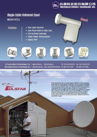 ■ The signals from the 3.1-meter dish for ASTRA 2 at 28.2° east and
                                                                                   those from two other dishes for ASTRA 1 at 19.2° east and HOTBIRD
                                                                                   at 13° east are combined here. This particular application involves a
                                                                                   luxury housing complex made up of 35 apartments. Each apartment
                                                                                   is equipped with four antenna jacks; Diego ran a total of 2km of
                                                                                   cable. He carries the BBC and ITV channels from ASTRA 2 as analog
                                                                                   PAL channels in the VHF/UHF range. From HOTBIRD at 13° east he
                                                                                   picks up the high band in vertical polarization and from ASTRA 1
                                                                                   at 19.2° east he picks up the high band in horizontal polarization
                                                                                   as well as the low band in vertical polarization. Added to that is the
                                                                                   local DVB-T signal.




76 TELE-satellite — Broadband & Fiber-Optic — 10-1
                                                 1/2009 — www.TELE-satellite.com
 