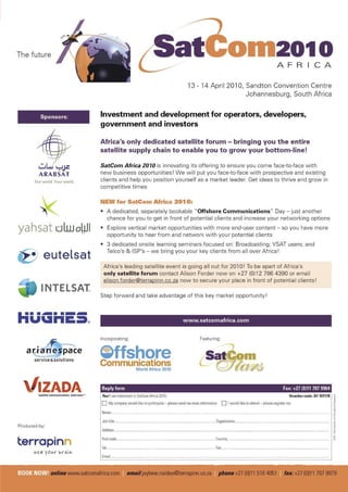 SatcoDX Satellite TV Handbook 12-01/2010
     Freq Pol Channel Name               Symbol Rate Programming Type   Freq Pol Channel Name        Symbol Rate Programming Type                           Freq Pol Channel Name                   Symbol Rate Programming Type                      Freq Pol Channel Name                      Symbol Rate Programming Type
     GHz                                   ksym/sec SatcoDX Deﬁnition   GHz                            ksym/sec SatcoDX Deﬁnition                           GHz                                       ksym/sec SatcoDX Deﬁnition                      GHz                                          ksym/sec SatcoDX Deﬁnition




© SatcoDX Inc
© TELE-satellite Medien GmbH — For Private and Personal Use Only
Programming Type Deﬁnition by SatcoDX
                                                                                        High Quality Home Cinema ...........Video: MPEG-4 Audio: AC3
                                                                                        High Quality Home Entertainment Video: MPEG-4 Audio: Layer 2
                                                                                        Home Cinema ..................................Video: MPEG-2 + TS Bitrate >5 Mbps Audio: AC3, or Layer 2
                                                                                                                                                                                                               Cost Conscious Entertainment .....Video: MPEG-4 Audio: Layer 1
                                                                                                                                                                                                               News + Series .................................Video: MPEG-2 + TS Bitrate between 1.5 and 3 Mbps Audio: Layer 2
                                                                                                                                                                                                               Low Level ........................................Video: MPEG-2 + TS Bitrate between 0.5 and 1.5 Mbps Audio: Layer 2
                                                                                                                                                                                                                                                                                                                                      125
According to Transmission Mode and Average Video Bitrate                                Quality Entertainment ....................Video: MPEG-2 + TS Bitrate between 3 and 5 Mbps Audio: AC3, or Layer 2       Advertisement .................................Video: MPEG-2 + TS Bitrate <0.5 Mbps Audio: Layer 2
 