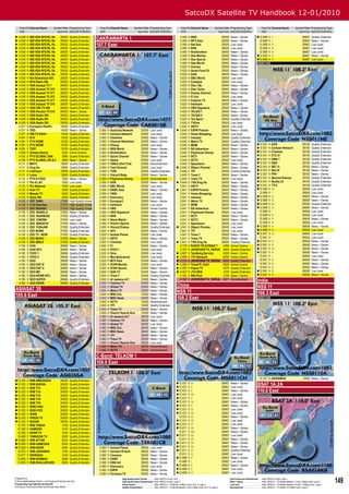 SatcoDX Satellite TV Handbook 12-01/2010
     Freq Pol Channel Name               Symbol Rate Programming Type            Freq Pol Channel Name             Symbol Rate Programming Type                           Freq Pol Channel Name                   Symbol Rate Programming Type                          Freq Pol Channel Name                      Symbol Rate Programming Type
     GHz                                   ksym/sec SatcoDX Deﬁnition            GHz                                 ksym/sec SatcoDX Deﬁnition                           GHz                                       ksym/sec SatcoDX Deﬁnition                          GHz                                          ksym/sec SatcoDX Deﬁnition


  4.040
  4.040
            H
            H
                IBB VOA RFE/RL Ra
                IBB VOA RFE/RL Ra
                                                26500
                                                26500
                                                          Quality Entertain.
                                                          Quality Entertain.
                                                                               CAKRAWARTA 1                                                                              3.580
                                                                                                                                                                         3.580
                                                                                                                                                                                  H
                                                                                                                                                                                  H
                                                                                                                                                                                      HBO
                                                                                                                                                                                      MTV Asia
                                                                                                                                                                                                                         28000
                                                                                                                                                                                                                         28000
                                                                                                                                                                                                                                  News + Series
                                                                                                                                                                                                                                  News + Series
                                                                                                                                                                                                                                                                    12.689 V ��
                                                                                                                                                                                                                                                                     12.689 V �
                                                                                                                                                                                                                                                                                                                            26667
                                                                                                                                                                                                                                                                                                                            26667
                                                                                                                                                                                                                                                                                                                                       Quality Entertain.
                                                                                                                                                                                                                                                                                                                                       News + Series
 4.040     H   IBB VOA RFE/RL Ra               26500     Quality Entertain.   107.7 East                                                                                3.580    H   Nat Geo                            28000    Low Level                          12.689 V ���                                           26667      Low Level
 4.040     H   IBB VOA RFE/RL Ra               26500     Quality Entertain.   CAK001SB                                                                                  3.580    H   NHK                                28000    Low Level                          12.689 V ���                                           26667      Low Level
 4.040     H   IBB VOA RFE/RL Ra               26500     Quality Entertain.                                                                                             3.580    H   Nickleodeon                        28000    News + Series                      12.689 V ���                                           26667      Low Level
 4.040     H   IBB VOA RFE/RL Ra               26500     Quality Entertain.                                                                                             3.580    H   Star Movies                        28000    News + Series                     12.689 V ���                                           26667      News + Series
 4.040     H   IBB VOA RFE/RL Ra               26500     Quality Entertain.                                                                                             3.580    H   Star Sports                        28000    News + Series                     12.689 V ��                                            26667      Low Level
 4.040     H   IBB VOA RFE/RL Ra               26500     Quality Entertain.                                                                                             3.580    H   Star World                         28000    News + Series                    NSS011NE
 4.040     H   IBB VOA RFE/RL Ra               26500     Quality Entertain.                                                                                             3.620    H   Animax                             28000    News + Series
 4.040     H   IBB VOA RFE/RL Ra               26500     Quality Entertain.                                                                                             3.620    H   Asian Food Ch                      28000    News + Series
 4.040     H   IBB VOA RFE/RL Ra               26500     Quality Entertain.                                                                                             3.620    H   AXN                                28000    News + Series
 4.040     H   Not Scheduled 402               26500     Quality Entertain.                                                                                             3.620    H   BBC World                          28000    Low Level
 4.040     H   RFA Radio 390                   26500     Quality Entertain.                                                                                             3.620    H   Celestial                          28000    Low Level
 4.040     H   VOA Asiasat TV 1                26500     Quality Entertain.                                                                                             3.620    H   Disc T&L                           28000    News + Series
 4.040     H   VOA Asiasat TV 370              26500     Quality Entertain.                                                                                             3.620    H   Disc Turbo                         28000    News + Series
 4.040     H   VOA Asiasat TV 371              26500     Quality Entertain.                                                                                             3.620    H   Disney Channel                     28000    News + Series
 4.040     H   VOA Asiasat TV 372              26500     Quality Entertain.                                                                                             3.620    H   E! Ent                             28000    Low Level
 4.040     H   VOA Asiasat TV 377              26500     Quality Entertain.                                                                                             3.620    H   Fashion TV                         28000    News + Series
 4.040     H   VOA Asiasat TV 378              26500     Quality Entertain.                                                                                             3.620    H   Hallmark                           28000    Low Level
 4.040     H   VOA IOR TV 409                  26500     Quality Entertain.                                                                                             3.620    H   HBO Signature                      28000    News + Series
 4.040     H   VOA Persian TV 415              26500     News + Series                                                                                                  3.620    H   TELVIS 1                           28000    News + Series
 4.040     H   VOA Radio 380                   26500     Quality Entertain.                                                                                             3.620    H   TELVIS 2                           28000    News + Series
 4.040     H   VOA Radio 381                   26500     Quality Entertain.                                                                                             3.620    H   Ten Sport                          28000    Quality Entertain.
 4.040     H   VOA Radio 383                   26500     Quality Entertain.                                                                                             3.620    H   TVOne                              28000    Low Level
  4.071     H   Eurosport Paciﬁc                14240     Quality Entertain.                                                                                             3.640    V   ANTV                               28000    Low Level
  4.071     H   TBO                             14240     News + Series          2.565   H   Australia Network             20000      Low Level                         3.640    V   ESPN Premier                       28000    News + Series
  4.071     H   DW-TV ASIA+                     14240     Quality Entertain.     2.565   H   Cartoon Network               20000      Low Level                          3.640    V   Home Shopping                      28000    Low Level
  4.091     V   ATV                             13330     Quality Entertain.     2.565   H   Cbeebies                      20000      News + Series                      3.640    V   Indosiar                           28000    Quality Entertain.
 4.091     V   PTV HOME                        13330     Quality Entertain.     2.565   H   Channel NewsAsia              20000      News + Series                      3.640    V   Metro TV                           28000    Quality Entertain.
 4.091     V   PTV NEWS                        13330     Quality Entertain.     2.565   H   Disney                        20000      Low Level                          3.640    V   MGM                                28000    News + Series                     12.551      H   AXN                                    28100      Quality Entertain.
 4.091     V   TEST                            13330     Quality Entertain.     2.565   H   KBS World                     20000      News + Series                      3.640    V   NG Adventure                       28000    News + Series                     12.551      H   Cartoon Network                        28100      Quality Entertain.
  4.095     H   {Empty Name}                     5555     Home Cinema            2.565   H   Nickelodeon                   20000      News + Series                      3.640    V   Playhouse Disney                   28000    News + Series                     12.551      H   Cinemax                                28100      Quality Entertain.
  4.103     V   PTV GLOBAL USA                   2895     Quality Entertain.     2.565   H   Quick Channel                 20000      News + Series                      3.640    V   RCTI                               28000    News + Series                     12.551      H   ETC 21                                 28100      Quality Entertain.
  4.108     V   PTV GLOBAL UK & E                2893     News + Series          2.565   H   Swara                         20000      Low Level                          3.640    V   SCTV                               28000    Low Level                         12.551      H   GMA 7                                  28100      Quality Entertain.
  4.111     H   MATV                            13650     Quality Entertain.     2.565   H   TBN/U Chnl Trial              20000      Advertisement                      3.640    V   Spacetoon                          28000    News + Series                     12.551      H   HBO                                    28100      Quality Entertain.
  4.111     H   Xing He                         13650     Quality Entertain.     2.565   H   Test Channel                  20000      Low Level                         3.640    V   SSport Premier                     28000    News + Series                     12.551      H   IBC 13                                 28100      News + Series
  4.111     H   i-Horizon                       13650     Quality Entertain.     2.565   H   TVRI                          20000      Quality Entertain.                 3.640    V   TPI                                28000    Quality Entertain.                12.551      H   Net 25                                 28100      News + Series
  4.111     H   Lotus                           13650     Quality Entertain.     2.565   H   Vision3 Baby                  20000      News + Series                      3.640    V   Trans 7                            28000    News + Series                     12.551      H   PPV                                    28100      News + Series
  4.115     V   PTV-K FEED                       7000     News + Series          2.565   H   Playhouse Disney              20000      Advertisement                      3.640    V   Trans TV                           28000    Low Level                         12.551      H   Second Avenue                          28100      Quality Entertain.
  4.115     V   Ptv-K LAT                        7000     Low Level              2.595   H   AXN                           20000      News + Series                     3.640    V   TVB Xing He                        28000    News + Series                     12.551      H   Studio 23                              28100      Quality Entertain.
  4.115     V   Ptv National                     7000     Low Level              2.595   H   BBC World                     20000      Low Level                          3.641    V   ANTV                               28000    News + Series                     12.551      H   TV 5                                   28100      Quality Entertain.
  4.133     H   Hum TV                           9200     Quality Entertain.     2.595   H   CNBC Asia                     20000      News + Series                     3.641    V   ESPN Premier                       28000    News + Series                     12.689      V   ����                                   26656      Low Level
  4.133     H   Masala TV                        9200     Quality Entertain.     2.595   H   CNNI                          20000      Low Level                          3.641    V   Home Shopping                      28000    News + Series                      12.689      V   �                                      26656      Low Level
  4.133     H   Style 360                        9200     Quality Entertain.     2.595   H   Discovery                     20000      Low Level                          3.641    V   Indosiar                           28000    News + Series                     12.689      V   ���                                    26656      News + Series
  4.140     V   ZEE TAMIL                       27500     High Quality Home      2.595   H   Eurosport                     20000      News + Series                      3.641    V   Metro TV                           28000    News + Series                     12.689      V   ���                                    26656      News + Series
  4.140     V   Z 24 Ghantalu                   27500     High Quality Home      2.595   H   Hallmark                      20000      Low Level                          3.641    V   MGM                                28000    News + Series                     12.689      V   ����                                   26656      Quality Entertain.
  4.140     V   ZEE 36GARH                      27500     High Quality Home      2.595   H   HBO                           20000      Home Cinema                        3.641    V   NG Adventure                       28000    News + Series                     12.689      V   ���                                    26656      News + Series
  4.140     V   ZEE BANGLA                      27500     News + Series          2.595   H   HBO Signature                 20000      News + Series                      3.641    V   Playhouse Disney                   28000    Low Level                          12.689      V   �                                      26656      Low Level
  4.140     V   ZEE BUSINESS                    27500     Quality Entertain.     2.595   H   NHK                           20000      News + Series                      3.641    V   RCTI                               28000    News + Series                      12.689      V   ���                                    26656      Low Level
  4.140     V   ZEE CINEMA                      27500     Low Level              2.595   H   Stock Watch                   20000      News + Series                      3.641    V   SCTV                               28000    News + Series                      12.689      V   ���                                    26656      News + Series
  4.140     V   ZEE MARATHI                     27500     News + Series          2.595   H   Vision1 Sports                20000      News + Series                      3.641    V   Spacetoon                          28000    Low Level                          12.689      V   ���                                    26656      Low Level
  4.140     V   ZEE PUNJABI                     27500     Quality Entertain.     2.595   H   Vision2 Drama                 20000      Quality Entertain.                3.641    V   SSport Premier                     28000    Low Level                         12.689      V   ���                                    26656      News + Series
  4.140     V   ZEE NEWS                        27500     Quality Entertain.     2.625   H   AFC                           20000      News + Series                      3.641    V   TPI                                28000    Low Level                         12.689      V   ���                                    26656      Low Level
  4.140     V   ZEE TV - NEW                    27500     Quality Entertain.     2.625   H   Animal Planet                 20000      Low Level                          3.641    V   Trans 7                            28000    News + Series                     12.691      V   ����                                   26656      Low Level
  4.140     V   ZEE MUSIC                       27500     News + Series          2.625   H   ANTV                          20000      News + Series                      3.641    V   Trans TV                           28000    News + Series                      12.691      V   �                                      26656      Low Level
  4.140     V   ZEE SMILE                       27500     Quality Entertain.     2.625   H   Cinemax                       20000      Low Level                         3.641    V   TVB Xing He                        28000    Quality Entertain.                12.691      V   ���                                    26656      News + Series
  4.180     V   AAG                             26666     News + Series          2.625   H   E!                            20000      News + Series                      3.776    H   RADIO TELEVISAO T                   4285    Home Cinema                       12.691      V   ���                                    26656      News + Series
  4.180     V   AAG INTL                        26666     News + Series          2.625   H   FEED 1                        20000      Low Level                          3.797    H   JAYAPURA*TV_PAPUA                   3900    Quality Entertain.                12.691      V   ����                                   26656      News + Series
  4.180     V   FEED 1                          26666     Quality Entertain.     2.625   H   Ginx                          20000      Low Level                         3.807    H   Tandberg Service                    4000    News + Series                     12.691      V   ���                                    26656      News + Series
  4.180     V   FEED 2                          26666     Quality Entertain.     2.625   H   Max Bollywood                 20000      Low Level                         3.990    H   TV7-Network                         6000    Home Cinema                        12.691      V   �                                      26656      Low Level
  4.180     V   GEO                             26666     News + Series          2.625   H   MTV Asia                      20000      News + Series                     4.015    H   JAYAPURA*TV_PAPUA                   6000    Quality Entertain.                 12.691      V   ���                                    26656      News + Series
  4.180     V   GEO ENT B                       26666     News + Series          2.625   H   STAR Movies                   20000      Low Level                         4.085    H   TransTV_Test1                       6000    Home Cinema                        12.691      V   ���                                    26656      News + Series
  4.180     V   GEO ENT U                       26666     News + Series          2.625   H   STAR Sports                   20000      News + Series                     4.092    H   Papua TV                            3570    Quality Entertain.                 12.691      V   ���                                    26656      News + Series
  4.180     V   GEO ME                          26666     News + Series          2.625   H   SUN TV                        20000      News + Series                     4.097    H   JTV-REK                             3125    Quality Entertain.                12.691      V   ���                                    26656      Low Level
  4.180     V   GEO NEWS INTL                   26666     News + Series          2.625   H   Trans 7                       20000      Quality Entertain.                 4.130    V   RRI.Pro2                            2100    News + Series                     12.691      V   ���                                    26656      News + Series
  4.180
  4.180
            V
            V
                GEO SUPER
                GEO NEWS
                                                26666
                                                26666
                                                          Quality Entertain.
                                                          Quality Entertain.
                                                                                 2.655
                                                                                 2.655
                                                                                         H
                                                                                         H
                                                                                             Al Jazeera Int’l
                                                                                             Fashion TV
                                                                                                                           15000
                                                                                                                           20000
                                                                                                                                      News + Series
                                                                                                                                      News + Series
                                                                                                                                                                         4.168    V   JAYAPURA*TV_PAPUA                   6871    Advertisement
                                                                                                                                                                                                                                                                   India
                                                                                 2.655   H   Global TV                     20000      News + Series                  China                                                                                         NSS 11
ASIASAT 3S                                                                       2.655   H   Metro TV                      20000      News + Series                  NSS 11
105.6 East                                                                       2.655   H   MNC Ent.                      15000      News + Series                                                                                                                108.3 East
ASI03SSA
                                                                                 2.655   H   MNC News                      20000      News + Series                  108.2 East                                                                                    NSS011SA
                                                                                 2.655   H   SCTV                          15000      Advertisement                  NSS011CH
                                                                                 2.655   H   TPI                           15000      Quality Entertain.
                                                                                 2.655   H   Trans TV                      20000      News + Series
                                                                                 2.655   H   Vision1 Sports Xtra           15000      News + Series
                                                                                 2.880   H   Al Jazeera Int’l              28000      Low Level
                                                                                 2.880   H   Fashion TV                    28000      News + Series
                                                                                 2.880   H   Global TV                     28000      Low Level
                                                                                 2.880   H   MNC Ent.                      28000      News + Series
                                                                                 2.880   H   MNC News                      28000      News + Series
                                                                                 2.880   H   TPI                           28000      News + Series
                                                                                 2.880   H   Trans TV                      28000      News + Series
                                                                                 2.880   H   Vision1 Sports Xtra           28000      Low Level
                                                                                 2.880   H   Metro TV                      28000      Advertisement
                                                                                 2.880   H   SCTV                          28000      Advertisement

                                                                               C-Band: TELKOM 1
                                                                               108.0 East
                                                                               TEK001CB


                                                                                                                                                                                                                                                                      12.331 H ASHIRWAD                                       5000 News + Series
 12.352    V   IRIB AMOOZESH                   30000     Quality Entertain.
 12.352    V   IRIB QURAN                      30000     Quality Entertain.                                                                                          12.531
                                                                                                                                                                      12.531
                                                                                                                                                                                  V
                                                                                                                                                                                  V
                                                                                                                                                                                      ���
                                                                                                                                                                                      ��
                                                                                                                                                                                                                         26667
                                                                                                                                                                                                                         26667
                                                                                                                                                                                                                                  News + Series
                                                                                                                                                                                                                                  Low Level
                                                                                                                                                                                                                                                                   BSAT 1A,2A
 12.352    V   IRIB TV1                        30000     Quality Entertain.
 12.352    V   IRIB TV2                        30000     Quality Entertain.                                                                                          12.531     V   ��                                 26667    News + Series                    110.0 East
 12.352    V   IRIB TV3                        30000     Quality Entertain.                                                                                          12.531     V   ����                               26667    Low Level                        BSA02AKB
 12.352    V   IRIB TV4                        30000     Quality Entertain.                                                                                          12.531     V   ��                                 26667    Low Level
 12.352    V   IRIB TV5                        30000     Quality Entertain.                                                                                          12.531     V   ����                               26667    News + Series
 12.352    V   IRIB3 ENG                       30000     Quality Entertain.                                                                                          12.531     V   ��                                 26667    News + Series
 12.352    V   IRIB3 PER                       30000     Quality Entertain.                                                                                          12.531     V   ���                                26667    Low Level
 12.352    V   IRINN                           30000     Quality Entertain.                                                                                          12.531     V   ����                               26667    Low Level
 12.352    V   PRESS TV                        30000     Quality Entertain.                                                                                           12.531     V   ���                                26667    News + Series
 12.352    V   SAHAR                           30000     Quality Entertain.                                                                                          12.531     V   ����                               26667    Low Level
  12.378    V   IRIB TABAN                       3100     Quality Entertain.                                                                                          12.531     V   ���                                26667    Low Level
  12.382    V   HAMOON                           3100     Quality Entertain.                                                                                          12.611     V   ����                               26667    News + Series
  12.465    V   NOOR TV                          3100     Quality Entertain.                                                                                           12.611     V   �����                              26667    News + Series
  12.469    V   TAMADON TV                       2900     Quality Entertain.                                                                                          12.611     V   ����                               26667    Low Level
 12.666    V   IRIB AFTAB                       8350     Quality Entertain.                                                                                           12.611     V   ����                               26667    News + Series
 12.666    V   IRIB HAMEDAN                     8350     Quality Entertain.                                                                                          12.611     V   ����                               26667    News + Series
 12.666    V   IRIB NOOR                        8350     Quality Entertain.     3.580   H   Animal Planet                 28000      Low Level                       12.611     V   ����                               26667    News + Series
  12.673    V   IRIB JAHANBIN                    3100     Quality Entertain.     3.580   H   Cartoon N’work                28000      News + Series                   12.611     V   ���                                26667    Quality Entertain.
  12.677    V   ESHRAGH                          3100     Quality Entertain.     3.580   H   Cinemax                       28000      News + Series                    12.611     V   ���                                26667    Low Level
  12.683    V   IRIB KERMAN                      5800     Quality Entertain.     3.580   H   CNBC                          28000      News + Series                   12.689     V   ��                                 26667    News + Series
  12.683    V   IRIB KHALIJEFARS                 5800     Quality Entertain.     3.580   H   CNN Intl                      28000      News + Series                    12.689     V   �                                  26667    Low Level
                                                                                 3.580   H   Discovery                     28000      Low Level                       12.689     V   ��                                 26667    News + Series
                                                                                 3.580   H   ESPN                          28000      News + Series                   12.689     V   ��                                 26667    Low Level
                                                                                 3.580   H   Formosa TV                    28000      News + Series                   12.689     V   ���                                26667    Low Level
© SatcoDX Inc
© TELE-satellite Medien GmbH — For Private and Personal Use Only
Programming Type Deﬁnition by SatcoDX
                                                                                                      High Quality Home Cinema ...........Video: MPEG-4 Audio: AC3
                                                                                                      High Quality Home Entertainment Video: MPEG-4 Audio: Layer 2
                                                                                                      Home Cinema ..................................Video: MPEG-2 + TS Bitrate >5 Mbps Audio: AC3, or Layer 2
                                                                                                                                                                                                                                 Cost Conscious Entertainment .....Video: MPEG-4 Audio: Layer 1
                                                                                                                                                                                                                                 News + Series .................................Video: MPEG-2 + TS Bitrate between 1.5 and 3 Mbps Audio: Layer 2
                                                                                                                                                                                                                                 Low Level ........................................Video: MPEG-2 + TS Bitrate between 0.5 and 1.5 Mbps Audio: Layer 2
                                                                                                                                                                                                                                                                                                                                                            149
According to Transmission Mode and Average Video Bitrate                                              Quality Entertainment ....................Video: MPEG-2 + TS Bitrate between 3 and 5 Mbps Audio: AC3, or Layer 2           Advertisement .................................Video: MPEG-2 + TS Bitrate <0.5 Mbps Audio: Layer 2
 