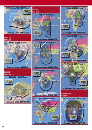 Global Satellite Coverages 02-03/2010


                              NSS 12
                              57.0 East




      INSAT 3E
      55.0 East




      BONUM 1
      56.0 East




                                          INTELSAT 904
                                          60.0 East




144
 