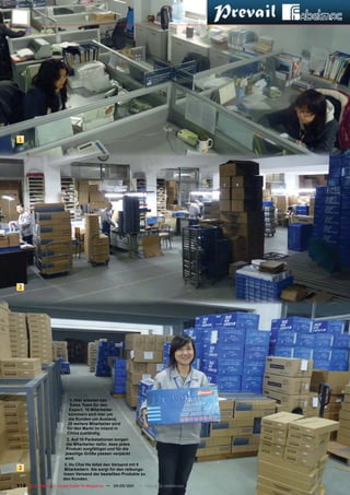 1




 2




                           1. Hier arbeitet das
                           Sales Team für den
                          Export. 10 Mitarbeiter
                          kümmern sich hier um
                          die Kunden um Ausland,
                         20 weitere Mitarbeiter sind
                         für den Markt im Inland in
                         China zuständig.
                         2. Auf 10 Packstationen sorgen
                        die Mitarbeiter dafür, dass jedes
                        Produkt sorgfältigst und für die
                        jeweilige Größe passen verpackt
                        wird.
                       3. Hu Chei He leitet den Versand mit 5
 3                     Mitarbeitern. Sie sorgt für den reibungs-
                       losen Versand der bestellten Produkte zu
                       den Kunden.
118 TELE-satellite — Global Digital TV Magazine — 04-05/201 — www.TELE-satellite.com
                                                          1
 