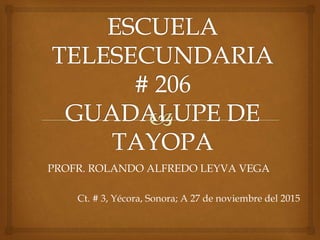 PROFR. ROLANDO ALFREDO LEYVA VEGA
Ct. # 3, Yécora, Sonora; A 27 de noviembre del 2015
 
