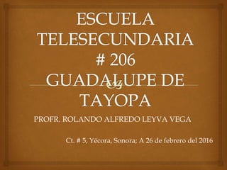 PROFR. ROLANDO ALFREDO LEYVA VEGA
Ct. # 5, Yécora, Sonora; A 26 de febrero del 2016
 