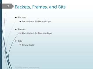 Packets, Frames, and Bits
 Packets
 Data Units at the Network Layer
 Frames
 Data Units at the Data Link Layer
 Bits
 Binary Digits
TELE_25892_Princuples of Wreless Networking
7
 