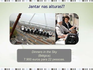 Jantar nas alturas??




                                   Dinners in the Sky
                                        (Bélgica)
                              7.900 euros para 22 pessoas.

Imagem de Acervo particular
 