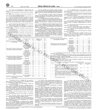 194                       ISSN 1677-7069                                                                                               3                                          Nº 3, sexta-feira, 4 de janeiro de 2013

         8.9.1 Após o prazo determinado no subitem anterior, não                       8.10.5 Os candidatos não eliminados na forma do subitem                        8.11.5 O candidato deverá ser claro, consistente e objetivo
serão aceitos pedidos de disponibilização da imagem da folha de              8.10.4 serão ordenados por cargo/ocupação/subatividade/localidade de            em seu pleito. Recurso inconsistente ou intempestivo será prelimi-
respostas.                                                                   vaga de acordo com os valores decrescentes da nota final nas provas             narmente indeferido.
         8.10 DOS CRITÉRIOS DE AVALIAÇÃO DAS PROVAS                          objetivas, que será a soma das notas obtidas nas provas objetivas P1                     8.11.6 O recurso não poderá conter, em outro local que não
OBJETIVAS                                                                    e P2.                                                                           o apropriado, qualquer palavra ou marca que o identifique, sob pena
         8.10.1 Todos os candidatos terão suas provas objetivas cor-                   8.10.6 As informações a respeito de notas e classificações
                                                                             poderão ser acessadas por meio dos editais de resultados. Não serão             de ser preliminarmente indeferido.
rigidas por meio de processamento eletrônico.                                                                                                                         8.11.7 Se do exame de recursos resultar anulação de item
                                                                             fornecidas informações que já constem dos editais ou fora dos prazos
         8.10.2 A nota em cada item das provas objetivas, feita com          previstos nesses editais.                                                       integrante de prova, a pontuação correspondente a esse item será
base nas marcações da folha de respostas, será igual a: 1,00 ponto,                    8.11 DOS RECURSOS DAS PROVAS OBJETIVAS                                atribuída a todos os candidatos, independentemente de terem recor-
caso a resposta do candidato esteja em concordância com o gabarito                     8.11.1 Os gabaritos oficiais preliminares das provas objetivas        rido.
oficial definitivo das provas; 1,00 ponto negativo, caso a resposta do       serão divulgados na Internet, no endereço eletrônico http://www.ces-                     8.11.8 Se houver alteração, por força de impugnações, de
candidato esteja em discordância com o gabarito oficial definitivo das       pe.unb.br/concursos/telebras_13, a partir das 19 horas da data pro-             gabarito oficial preliminar de item integrante de prova, essa alteração
provas; 0,00, caso não haja marcação ou haja marcação dupla (C e             vável de 19 de março de 2013, observado o horário oficial de Bra-               valerá para todos os candidatos, independentemente de terem re-
E).                                                                          sília/DF.
         8.10.3 A nota em cada prova objetiva será igual à soma das                    8.11.2 O candidato que desejar interpor recursos contra os            corrido.
notas obtidas em todos os itens que a compõem.                               gabaritos oficiais preliminares das provas objetivas disporá de dois                     8.11.9 Não será aceito recurso via postal, via fax, via correio
         8.10.4 Será reprovado nas provas objetivas e eliminado do           dias para fazê-lo, a contar do dia subsequente ao da divulgação desses          eletrônico ou, ainda, fora do prazo.
concurso público o candidato que se enquadrar em pelo menos um               gabaritos, no horário das 9 horas do primeiro dia às 18 horas do                         8.11.10 Em nenhuma hipótese serão aceitos pedidos de re-
dos itens a seguir:                                                          último dia, ininterruptamente.                                                  visão de recursos ou recurso contra o gabarito oficial definitivo.
         a) obtiver nota inferior a 10,00 pontos na prova objetiva de                  8.11.3 Para recorrer contra os gabaritos oficiais preliminares                 8.11.11 Recursos cujo teor desrespeite a banca serão pre-
                                                                             das provas objetivas, o candidato deverá utilizar o Sistema Eletrônico          liminarmente indeferidos.
Conhecimentos Básicos P1;                                                    de Interposição de Recurso, no endereço eletrônico http://www.ces-
         b) obtiver nota inferior a 21,00 pontos na prova objetiva de                                                                                                 9 DA AVALIAÇÃO DE TITULOS (PARA OS CARGOS


  CO
                                                                             pe.unb.br/concursos/telebras_13, e seguir as instruções ali contidas.
Conhecimentos Específicos P2;                                                          8.11.4 Todos os recursos serão analisados, e as justificativas        DE NÍVEL SUPERIOR)
         c) obtiver nota inferior a 36,00 pontos no conjunto das pro-        das alterações/anulações de gabarito serão divulgadas no endereço                        9.1 Serão convocados para a avaliação de títulos os can-
vas objetivas.                                                               eletrônico http://www.cespe.unb.br/concursos/telebras_13 quando da              didatos aos cargos de nível superior aprovados na prova objetiva,


                 ME
         8.10.4.1 O candidato eliminado na forma do subitem 8.10.4           divulgação dos gabaritos oficiais definitivos. Não serão encaminhadas           respeitando-se os empates da última posição, e classificados até as
deste edital não terá classificação alguma no concurso público.              respostas individuais aos candidatos.                                           posições indicadas no quadro a seguir:



                               RC
       Cargo/Ocupação/Subatividade      Localidade de Va-            Geral     Candidatos com        Total            Especialista em Gestão de Telecomunica-
                                                                                                                             ções/Engenheiro Eletricista
                                                                                                                                                                              Belém/PA                 19ª                1ª                 20ª



                                           IA
                                                ga                               deficiência
                                                                                                                                                                             Brasília/DF               19ª                1ª                 20ª
Especialista em Gestão de Telecomunica-     Belém/PA                  19ª             1ª             20ª
              ções/Advogado                                                                                                                                                 Fortaleza/CE               19ª                1ª                 20ª


                                                     LIZ
                                           Brasília/DF                14ª              1ª            15ª                                                                    São Paulo/SP               19ª                1ª                 20ª
                                          Fortaleza/CE                19ª              1ª            20ª              Especialista em Gestão de Telecomunica-                Belém/PA                  47ª                3ª                 50ª
                                                                                                                       ções/Engenheiro de Telecomunicações


                                                                   AÇ
                                         Porto Alegre/RS              19ª              1ª            20ª                                                                    Brasília/DF                99ª                6ª             105ª
                                        Rio de Janeiro/RJ             14ª              1ª            15ª                                                                   Fortaleza/CE                47ª                3ª              50ª
                                          São Paulo/SP                19ª              1ª            20ª                                                                 Porto Alegre/RS               57ª                3ª              60ª
Especialista em Gestão de Telecomunica-
  ções/Analista Superior/Administrativo
                                            Belém/PA

                                           Brasília/DF
                                          Fortaleza/CE
                                                                      19ª

                                                                      38ª
                                                                      19ª
                                                                                ÃO     1ª

                                                                                       2ª
                                                                                       1ª
                                                                                                     20ª

                                                                                                     40ª
                                                                                                     20ª
                                                                                                                                                                         Rio de Janeiro/RJ
                                                                                                                                                                           Salvador/BA
                                                                                                                                                                           São Paulo/SP
                                                                                                                                                                                                       28ª
                                                                                                                                                                                                       42ª
                                                                                                                                                                                                       23ª
                                                                                                                                                                                                                          2ª
                                                                                                                                                                                                                          3ª
                                                                                                                                                                                                                          2ª
                                                                                                                                                                                                                                          30ª
                                                                                                                                                                                                                                          45ª
                                                                                                                                                                                                                                          25ª
                                         Porto Alegre/RS
                                        Rio de Janeiro/RJ
                                                                      19ª
                                                                      19ª
                                                                                       1ª
                                                                                       1ª
                                                                                                     PR
                                                                                                     20ª
                                                                                                     20ª
                                                                                                                               9.1.1 Os candidatos não convocados para a avaliação de títulos serão eliminados e não terão
                                                                                                                     classificação alguma no concurso.


                                                                                                             OI
                                          São Paulo/SP                19ª              1ª            20ª                       9.1.1.1 Caso não haja candidato com deficiência aprovado, serão contemplados os candidatos da
                                                                                                                     listagem geral em número correspondente para cada cargo/ocupação/subatividade/localidade de vaga,
Especialista em Gestão de Telecomunica-    Brasília/DF                14ª              1ª            15ª             observada rigorosamente a ordem de classificação.


                                                                                                                       BID
    ções/Analista Superior/Auditoria                                                                                           9.2 A avaliação de títulos valerá 6,50 pontos, ainda que a soma dos valores dos títulos
Especialista em Gestão de Telecomunica-     Belém/PA                  19ª              1ª            20ª             apresentados seja superior a esse valor.
    ções/Analista Superior/Comercial                                                                                           9.3 Somente serão aceitos os títulos abaixo relacionados, expedidos até a data da entrega,
                                           Brasília/DF                14ª              1ª            15ª             observados os limites de pontos do quadro a seguir.
                                          Fortaleza/CE
                                         Porto Alegre/RS
                                                                      19ª
                                                                      19ª
                                                                                       1ª
                                                                                       1ª
                                                                                                     20ª
                                                                                                     20ª
                                                                                                                                         A  QUADRO DE ATRIBUIÇÃO DE PONTOS PARA A AVALIAÇÃO DE TÍTULOS



                                                                                                                                                     PO
                                                                                                                       ALÍNEA                                     TÍTULO                                    VALOR DE CADA        VALOR MÁXIMO
                                        Rio de Janeiro/RJ             14ª              1ª            15ª                                                                                                         TÍTULO           DOS TÍTULOS
Especialista em Gestão de Telecomunica-    Brasília/DF                14ª              1ª            15ª                  A      Diploma de curso de pós-graduação em nível de doutorado (título de doutor)        1,50               1,50
                                                                                                                                 na ocupação a que concorre. Também será aceito certificado/declaração de



                                                                                                                                                                     RT
    ções/Analista Superior/Estatística                                                                                           conclusão de curso de Doutorado, desde que acompanhado de histórico
Especialista em Gestão de Telecomunica-    Brasília/DF                28ª              2ª            30ª                         escolar.
     ções/Analista Superior/Finanças                                                                                      B      Diploma de curso de pós-graduação em nível de mestrado (título de mestre)         1,00              1,00
                                                                                                                                 na ocupação a que concorre. Também será aceito certificado/declaração de



                                                                                                                                                                        ER
Especialista em Gestão de Telecomunica-    Brasília/DF                14ª              1ª            15ª                         conclusão de curso de Mestrado, desde que acompanhado de histórico es-
   ções/Analista Superior/bMarketingb                                                                                            colar.
Especialista em Gestão de Telecomunica-    Brasília/DF                14ª              1ª            15ª                  C      Certificado de curso de pós-graduação em nível de especialização, com             0,50              1,00



                                                                                                                                                                           CE
    ções/Analista Superior/Psicologia                                                                                            carga horária mínima de 360 h/a na ocupação a que concorre. Também será
                                                                                                                                 aceita a declaração de conclusão de pós-graduação em nível de especia-
Especialista em Gestão de Telecomunica-    Brasília/DF                38ª              2ª            40ª                         lização, desde que acompanhada de histórico escolar.



                                                                                                                                                                              IRO
                  ções/TI                                                                                                 D      Exercício de atividade profissional de nível superior na Administração Pú- 0,30 p/ano comple-       3,00
                                        Rio de Janeiro/RJ             19ª              1ª            20ª                         blica ou na iniciativa privada, em empregos/cargos na área a que con- to, sem sobreposi-
                                                                                                                                 corre.                                                                        ção de tempo
Especialista em Gestão de Telecomunica-    Brasília/DF                38ª              2ª            40ª                                                                                                                             b6,50
              ções/Contador                                                                                                      TOTAL MÁXIMO DE PONTOS



          9.4 Receberá nota zero o candidato que não entregar os
títulos na forma, no prazo, no horário e no local estipulados no edital
de convocação para a avaliação de títulos.
                                                                                       9.10.1 Serão de inteira responsabilidade do candidato as in-
                                                                             formações prestadas por seu procurador no ato de entrega dos títulos,
                                                                             bem como a entrega dos títulos na data prevista no edital de con-
                                                                                                                                                                                  S
                                                                                                                                                                      9.11.2 Para comprovação da conclusão do curso de pós-
                                                                                                                                                             graduação em nível de especialização, será aceito certificado ates-
                                                                                                                                                             tando que o curso atende às normas da Lei nº 9.394, de 20 de
          9.5 Não serão aceitos títulos encaminhados via postal, via         vocação para essa fase, arcando o candidato com as consequências de             dezembro de 1996 (Lei de Diretrizes e Bases da Educação), do
fax e/ou via correio eletrônico.                                             eventuais erros de seu representante.                                           Conselho Nacional de Educação (CNE) ou está de acordo com as
          9.6 No ato de entrega dos títulos, o candidato deverá pre-                   9.11 DOS DOCUMENTOS NECESSÁRIOS À COMPRO-                             normas do extinto Conselho Federal de Educação (CFE). Também
encher e assinar o formulário a ser fornecido pelo CESPE/UnB, no             VAÇÃO DOS TÍTULOS                                                               será aceita declaração de conclusão de pós-graduação em nível de
qual indicará a quantidade de folhas apresentadas. Juntamente com                      9.11.1 Para a comprovação da conclusão do curso de pós-               especialização acompanhada do respectivo histórico escolar no qual
esse formulário deverá ser apresentada uma cópia autenticada em              graduação em nível de doutorado ou de mestrado, será aceito o                   conste a carga horária do curso, as disciplinas cursadas com as res-
cartório, de cada título entregue. Os documentos apresentados não            diploma, devidamente registrado, expedido por instituição reconhe-              pectivas menções e a comprovação da apresentação e aprovação da
serão devolvidos, em nenhuma hipótese, nem serão fornecidas cópias           cida pelo Ministério da Educação (MEC). Também será aceito cer-                 monografia, atestando que o curso atende às normas da Lei nº
desses títulos.                                                              tificado/declaração de conclusão de curso de doutorado ou mestrado,             9.394/1996, do CNE ou está de acordo com as normas do extinto
          9.7 Não serão aceitos documentos ilegíveis, como também,           expedido por instituição reconhecida pelo MEC, desde que acom-                  CFE.
os emitidos via fax.                                                         panhado do histórico escolar do candidato, no qual conste o número                       9.11.2.1 Caso o certificado não ateste que o curso atende às
          9.8 Em nenhuma hipótese serão recebidos os documentos              de créditos obtidos, as áreas em que foi aprovado e as respectivas              normas da Lei nº 9.394/1996, do CNE ou está de acordo com as
originais.                                                                   menções, o resultado dos exames e do julgamento da tese ou da                   normas do extinto CFE, deverá ser anexada uma declaração do res-
          9.8.1 Documentos originais entregues indevidamente não se-         dissertação. Caso o histórico ateste a existência de alguma pendência           ponsável pela organização e realização do curso atestando que o este
rão considerados para pontuação na avaliação de títulos.                     ou falta de requisito de conclusão do curso, o certificado/declaração           atendeu a uma das normas estipuladas no subitem anterior.
          9.9 Não serão consideradas, para efeito de pontuação, as           não será aceito.                                                                         9.11.3 Para receber a pontuação relativa ao exercício de
cópias não autenticadas em cartório, bem como documentos gerados                       9.11.1.1 Para curso de doutorado ou de mestrado concluído             atividade profissional, o candidato deverá atender a uma das seguintes
por via eletrônica que não estejam acompanhados com o respectivo             no exterior, será aceito apenas o diploma, desde que revalidado por             opções:
mecanismo de autenticação.                                                   instituição de ensino superior no Brasil e traduzido para a língua                       a)para exercício de atividade em empresa/instituição privada:
          9.10 Na impossibilidade de comparecimento do candidato             portuguesa por tradutor juramentado, nos termos do subitem 9.12                 é necessária a entrega de três documentos: 1 - diploma do curso de
serão aceitos os títulos entregues por procurador, mediante apresen-         deste edital.                                                                   graduação conforme a área de conhecimento a que concorre a fim de
tação do documento de identidade original do procurador e de pro-                      9.11.1.2 Outros comprovantes de conclusão de curso ou dis-            se verificar qual a data de conclusão do curso e atender ao disposto
curação simples do interessado, acompanhada de cópia legível do              ciplina não serão aceitos como os títulos referentes ao mestrado e ao           no subitem 9.11.3.2.1 deste edital; 2 - cópia da carteira de trabalho e
documento de identidade do candidato.                                        doutorado.                                                                      previdência Social (CTPS) contendo as páginas: identificação do tra-

Este documento pode ser verificado no endereço eletrônico http://www.in.gov.br/autenticidade.html,                                 Documento assinado digitalmente conforme MP n o 2.200-2 de 24/08/2001, que institui a
                                                                                                                                                                                   -

pelo código 00032013010400194                                                                                                                                   Infraestrutura de Chaves Públicas Brasileira - ICP-Brasil.
 
