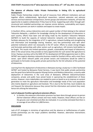 CASE STUDY: Presented at the 6th
Africa Agriculture Science Week, 15th
– 20th
July, 2013 - Accra, Ghana
The absence of eff...