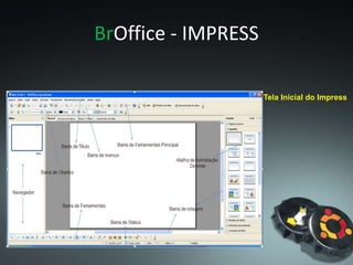 BrOffice - IMPRESS
Tela Inicial do Impress
 