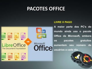 PACOTES OFFICE
Vantagens
E
Desvantagens
 