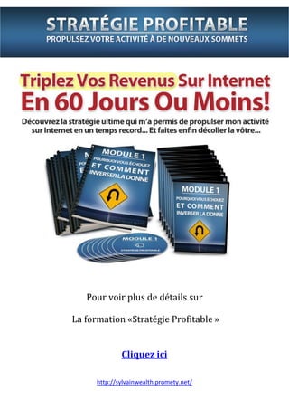 http://sylvainwealth.promety.net/
Pour voir plus de détails sur
La formation «Stratégie Profitable »
Cliquez ici
 