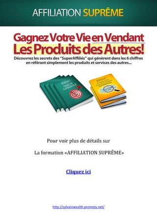 http://sylvainwealth.promety.net/
Pour voir plus de détails sur
La formation «AFFILIATION SUPRÊME»
Cliquez ici
 