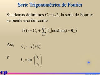 Serie Trigonométrica de Fourier Si además definimos C 0 =a 0 /2, la serie de Fourier se puede escribir como Así,  y Series de Fourier.  