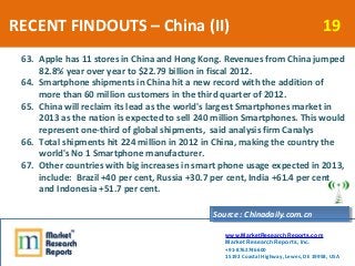 RECENT FINDOUTS – China (II)                                                          19
 63. Apple has 11 stores in China...