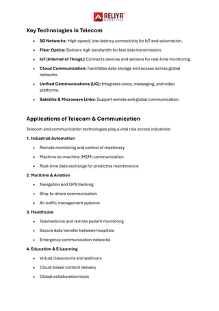 Applications of Telecom & Communications | PDF