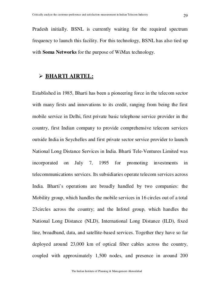 Dissertation report on telecom sector