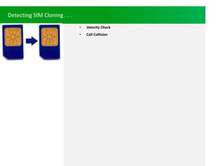 Detecting SIM Cloning . . .
? Velocity Check
? Call Collision
 