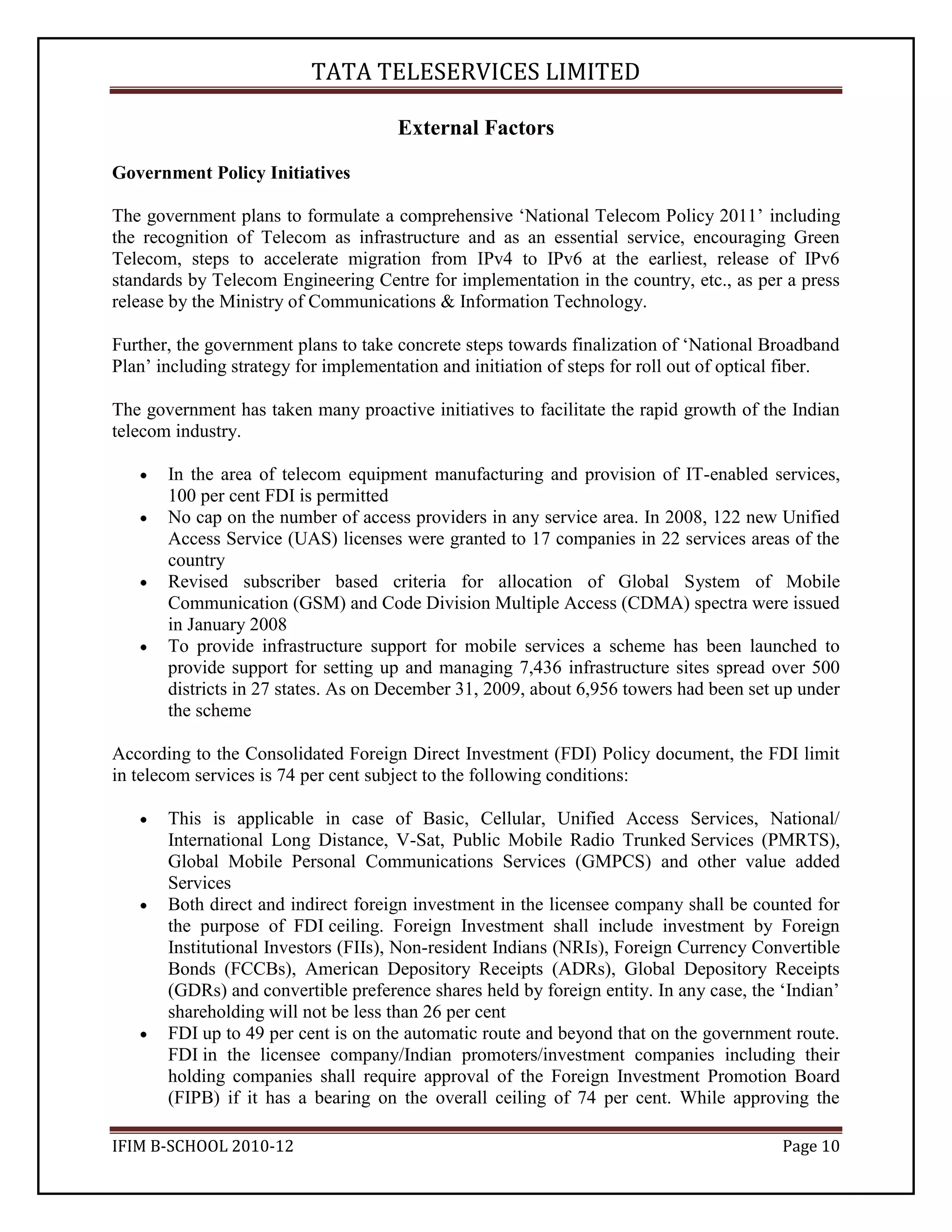 Tata Teleservices Industry Analysis