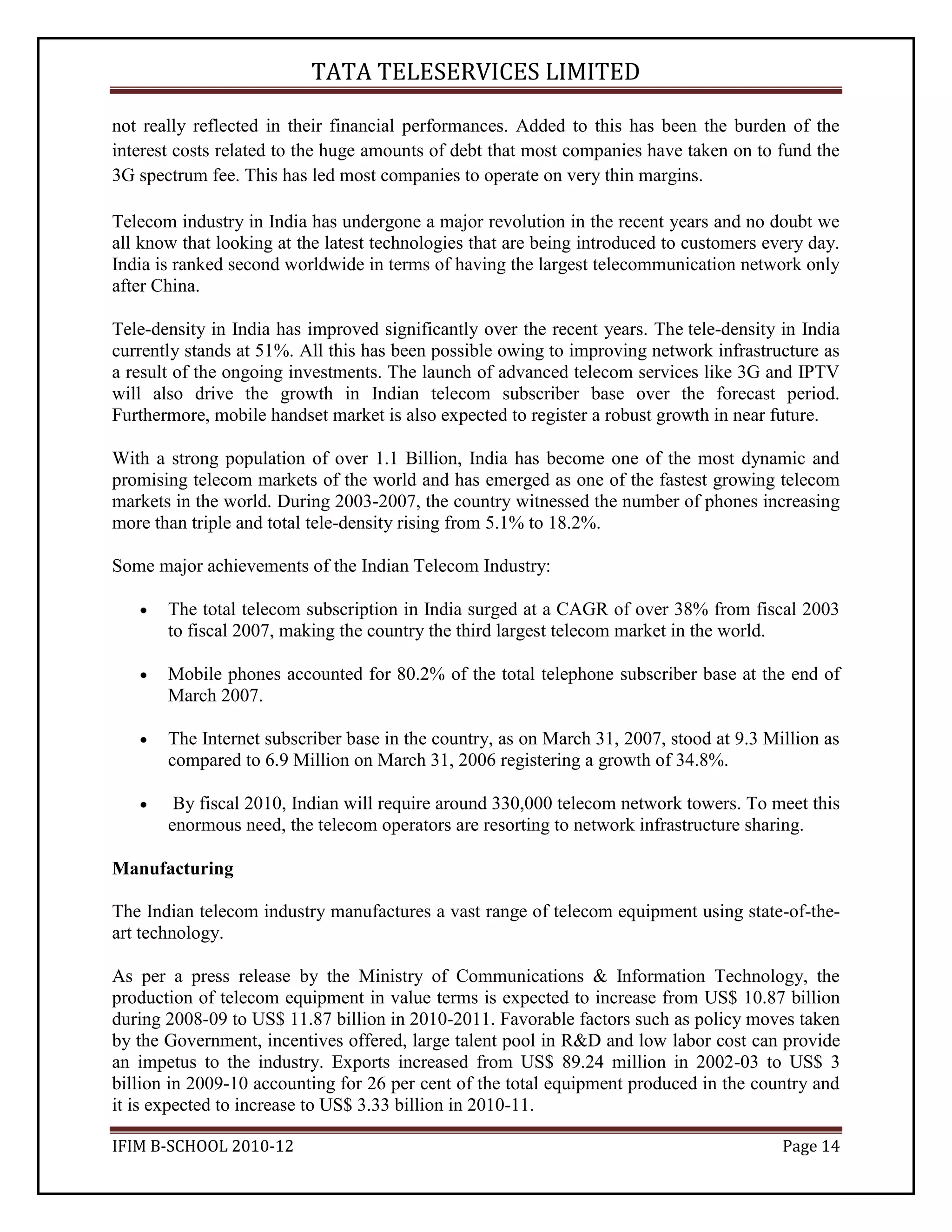 Tata Teleservices Industry Analysis