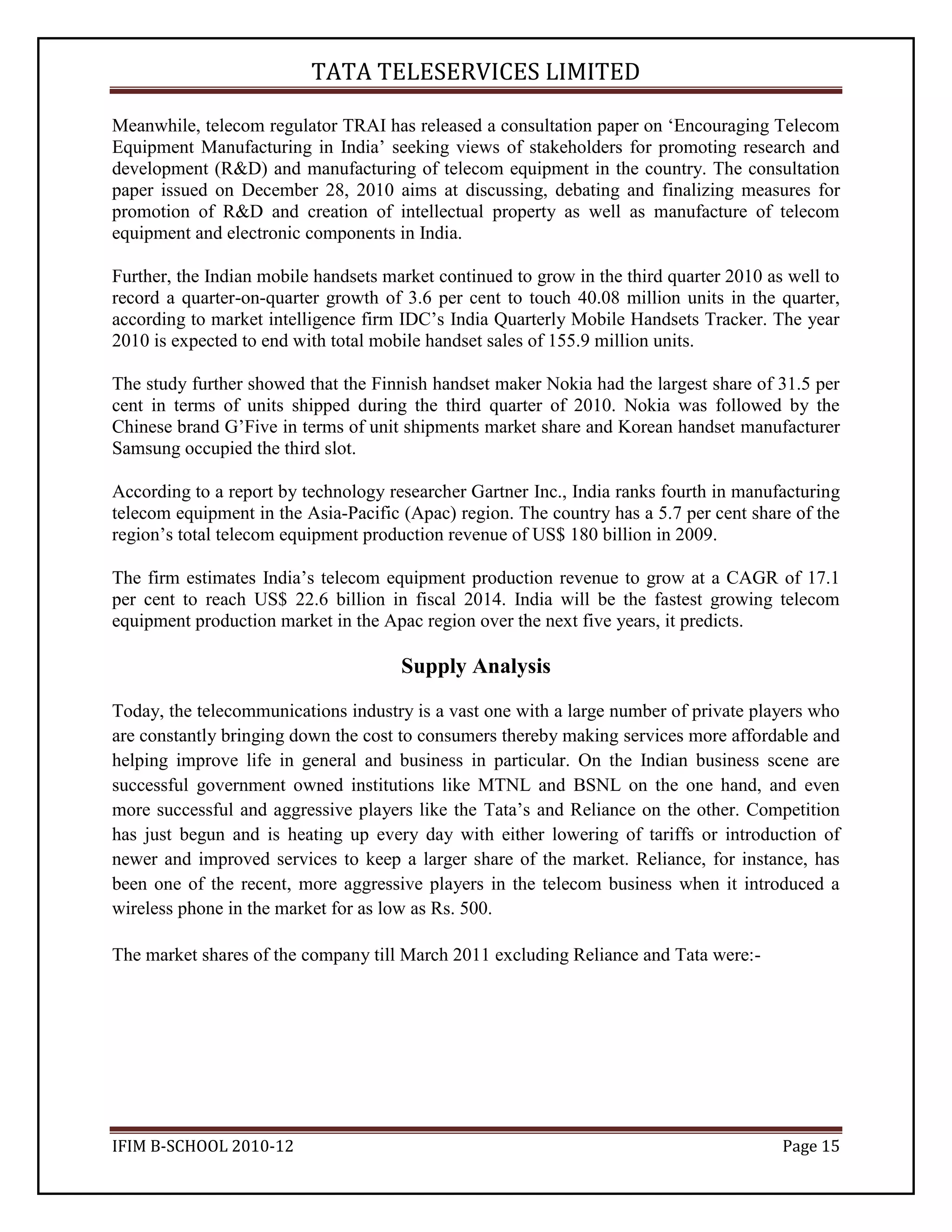 Tata Teleservices Industry Analysis