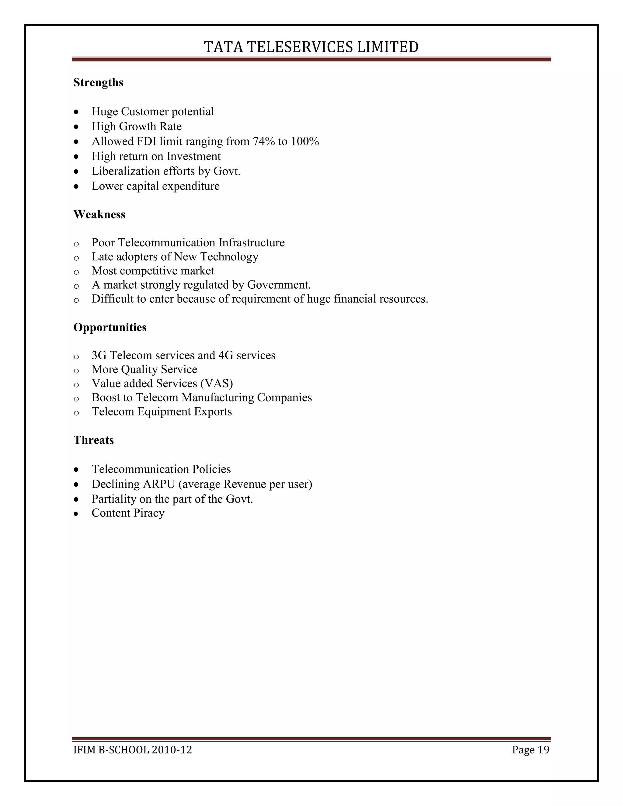 Tata Teleservices Industry Analysis