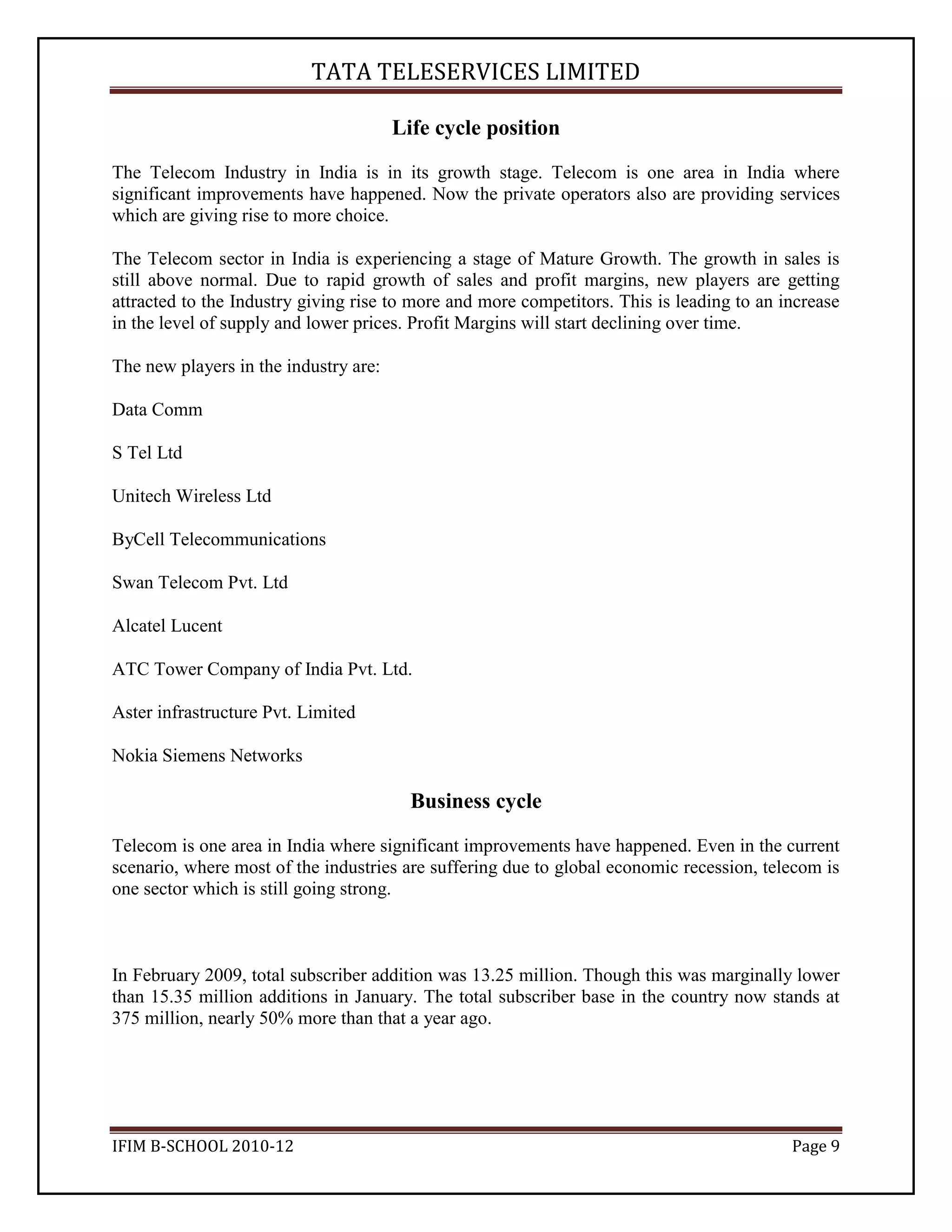 Tata Teleservices Industry Analysis