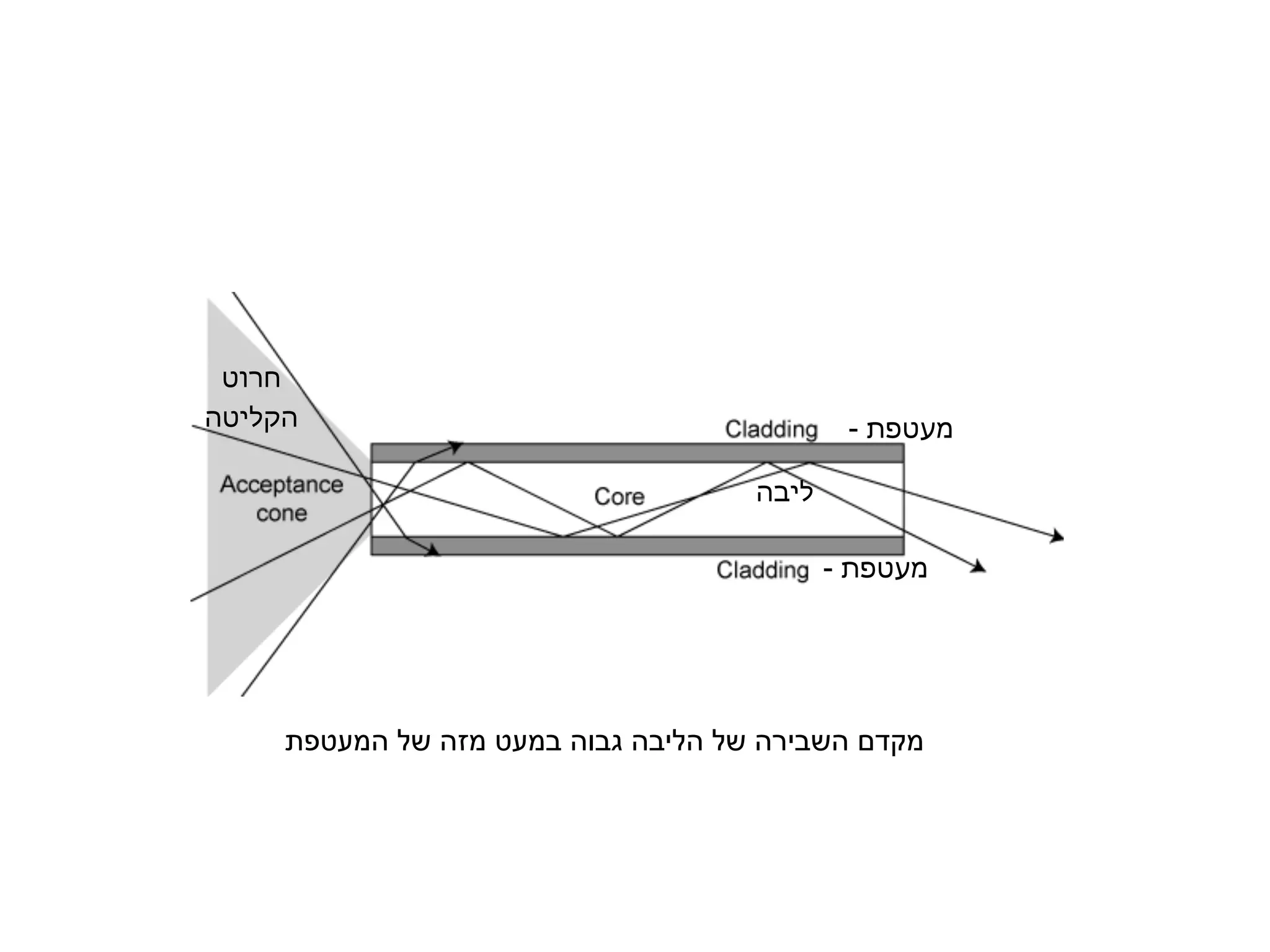 ‫חרוט‬
‫הקליטה‬                                       ‫מעטפת -‬

                                     ‫ליבה‬

                                            ‫מעטפת -‬




     ‫מקדם השבירה של הליבה גבוה במעט מזה של המעטפת‬
 