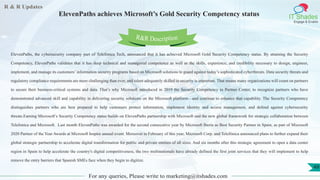 R & R Updates
IT Shades
Engage & Enable
ElevenPaths achieves Microsoft’s Gold Security Competency status
For any queries, Please write to marketing@itshades.com
49
ElevenPaths, the cybersecurity company part of Telefónica Tech, announced that it has achieved Microsoft Gold Security Competency status. By attaining the Security
Competency, ElevenPaths validates that it has deep technical and managerial competence as well as the skills, experience, and credibility necessary to design, engineer,
implement, and manage its customers’information security programs based on Microsoft solutions to guard against today’s sophisticated cyberthreats. Data security threats and
regulatory compliance requirements are more challenging than ever, and talent adequately skilled in security is important. That means many organizations will count on partners
to secure their business-critical systems and data. That’s why Microsoft introduced in 2019 the Security Competency in Partner Center, to recognize partners who have
demonstrated advanced skill and capability in delivering security solutions on the Microsoft platform—and continue to enhance that capability. The Security Competency
distinguishes partners who are best prepared to help customers protect information, implement identity and access management, and defend against cybersecurity
threats.Earning Microsoft’s Security Competency status builds on ElevenPaths partnership with Microsoft and the new global framework for strategic collaboration between
Telefonica and Microsoft. Last month ElevenPaths was awarded for the second consecutive year by Microsoft Iberia as Best Security Partner in Spain, as part of Microsoft
2020 Partner of the Year Awards at Microsoft Inspire annual event. Moreover in February of this year, Microsoft Corp. and Telefónica announced plans to further expand their
global strategic partnership to accelerate digital transformation for public and private entities of all sizes. And six months after this strategic agreement to open a data center
region in Spain to help accelerate the country's digital competitiveness, the two multinationals have already defined the first joint services that they will implement to help
remove the entry barriers that Spanish SMEs face when they begin to digitize.
R&R Description
 
