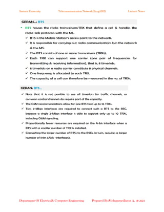 Samara University Telecommunication Network(Eceg4282) Lecture Notes
Department Of Electrical& Computer Engineering Prepared By:Mohammedhayat A. @ 2023
 