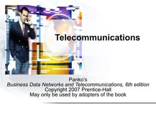 Panko’s
Business Data Networks and Telecommunications, 6th edition
Copyright 2007 Prentice-Hall
May only be used by adopters of the book
Telecommunications
 