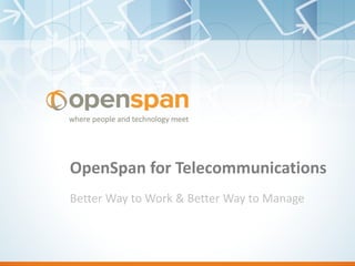 OpenSpan for Telecommunications
Better Way to Work & Better Way to Manage
 
