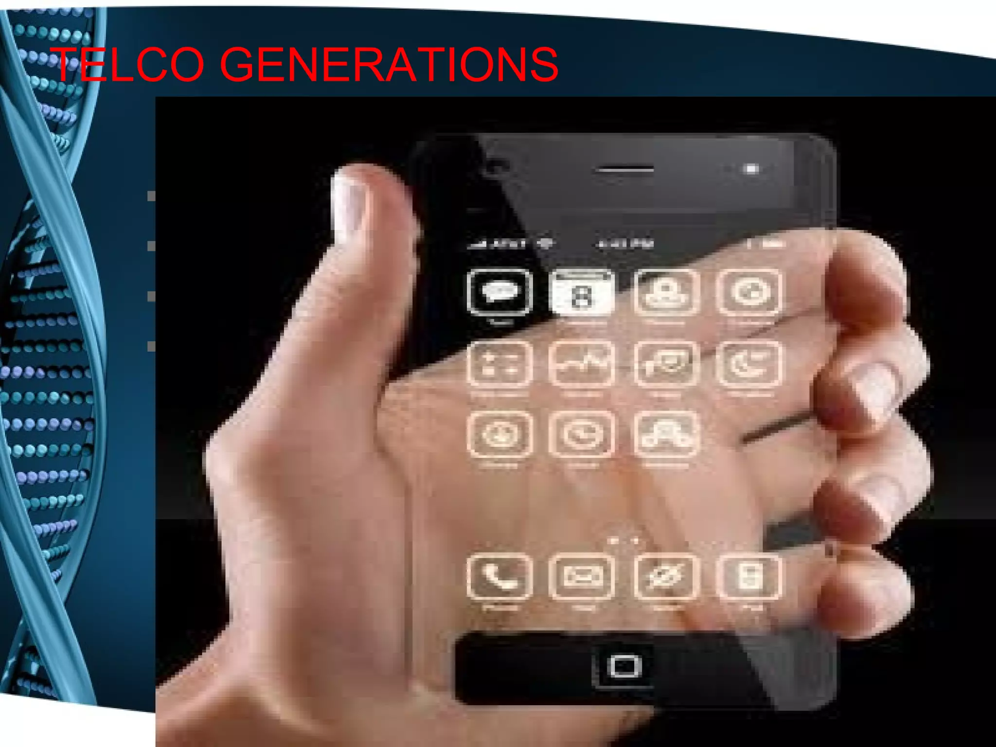 TELCO GENERATIONS

      1G
      2G
      3G
      4G
 