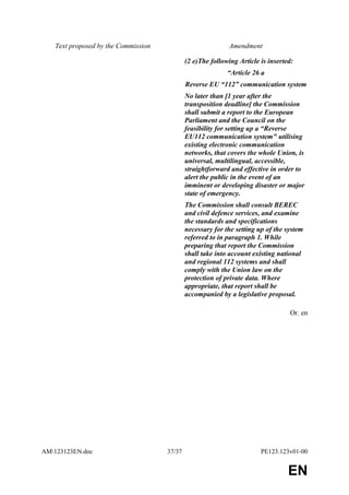 Text proposed by the Commission

Amendment
(2 e)The following Article is inserted:
“Article 26 a
Reverse EU “112” communic...