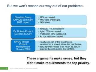 But we won’t reason our way out of our problemsThese arguments make sense, but theydidn’t make requirements the top priority.