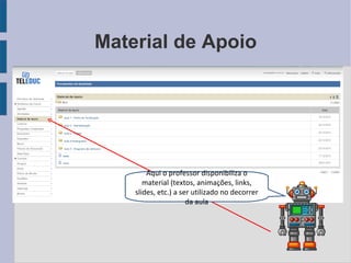 Material de Apoio Aqui o professor disponibiliza o material (textos, animações, links, slides, etc.) a ser utilizado no decorrer da aula 