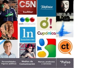 Medios de
Personalidades,
Figuras públicas   Comunicación
                                  Marcas, productos
                                     y servicios
                                                      “Pulso
                                         30
                                                         ”
 
