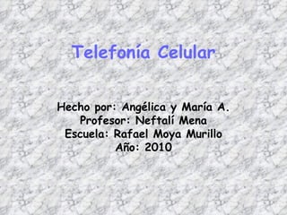 Telefonía Celular Hecho por: Angélica y María A. Profesor: Neftalí Mena Escuela: Rafael Moya Murillo Año: 2010 