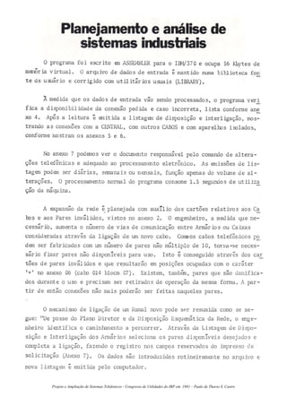 Projeto e Ampliação de Sistemas Telefonicos - Congresso de Utilidades do IBP em 1981 – Paulo de Tharso S. Castro
 